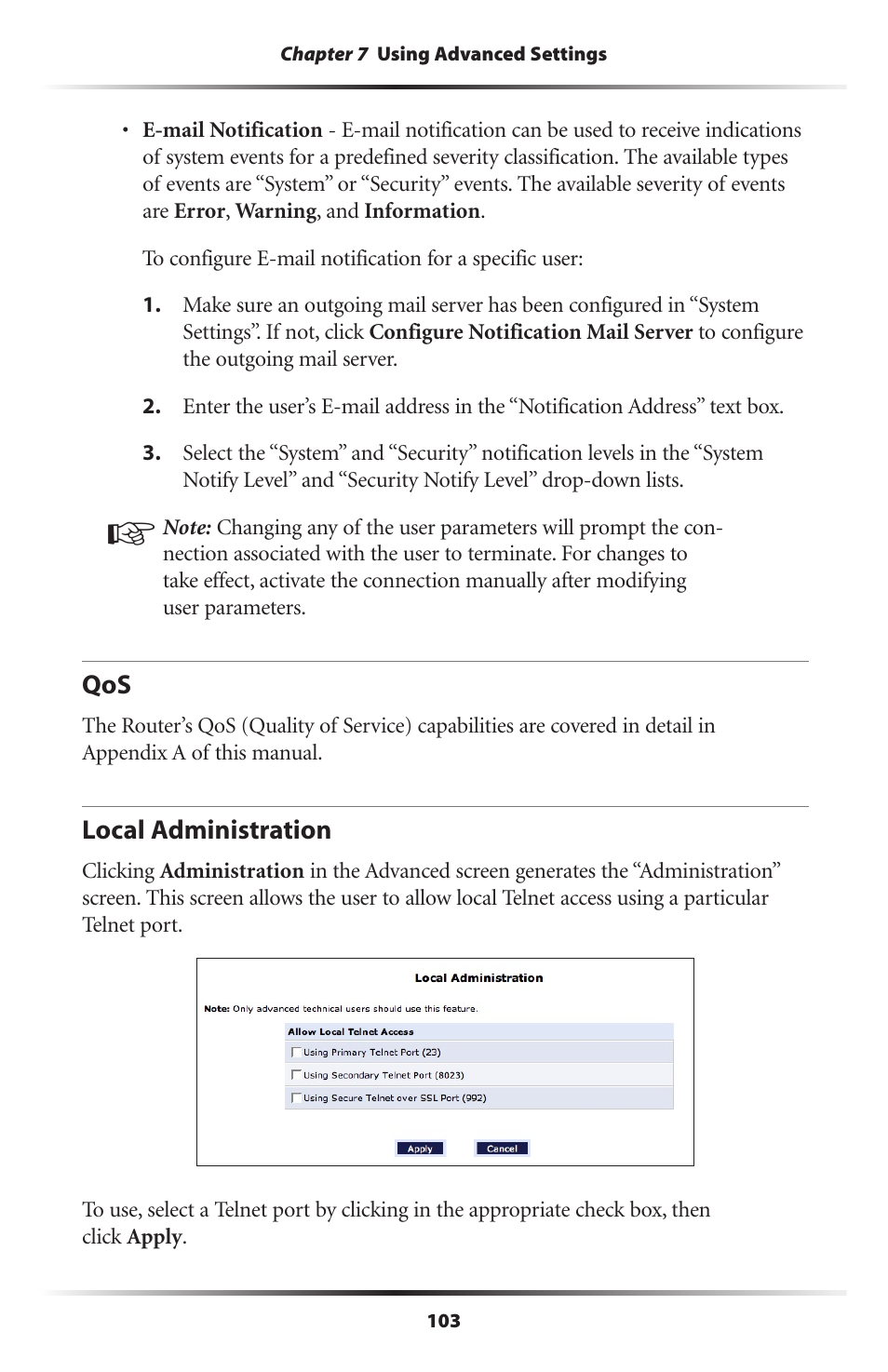 Local administration, 103 local administration | Actiontec electronic RI408 User Manual | Page 106 / 147