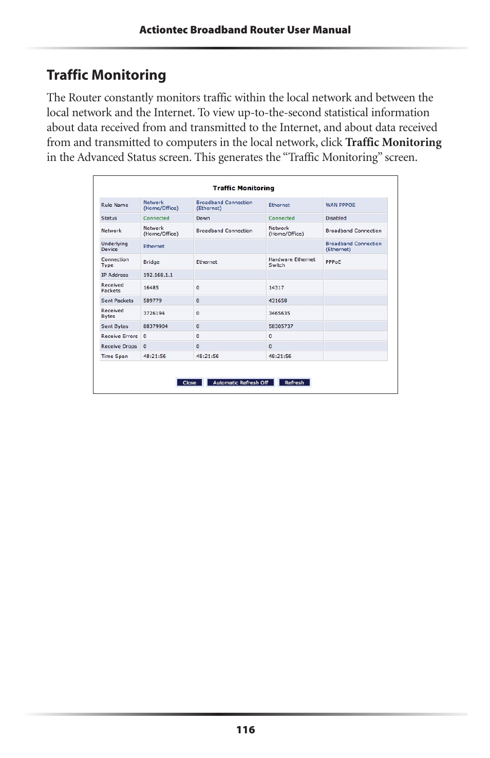 Traffic monitoring | Actiontec electronic RI408 User Manual | Page 119 / 147