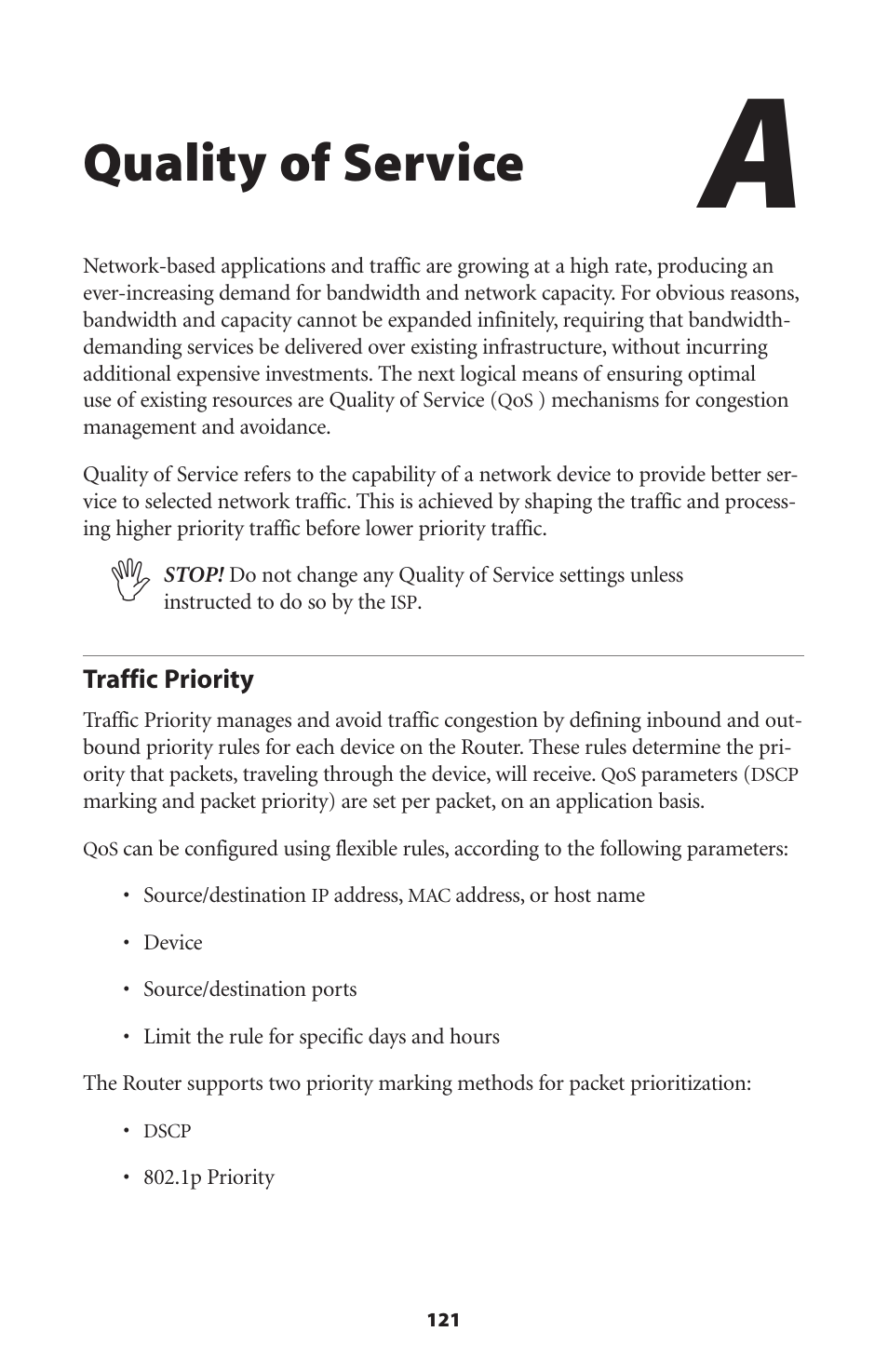Quality of service, Traffic priority | Actiontec electronic RI408 User Manual | Page 124 / 147