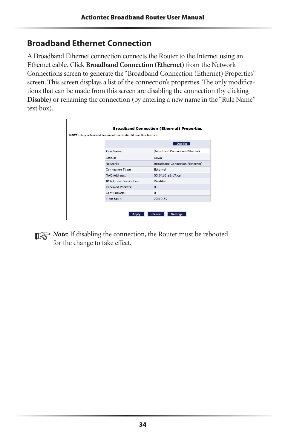 Broadband ethernet connection | Actiontec electronic RI408 User Manual | Page 37 / 147