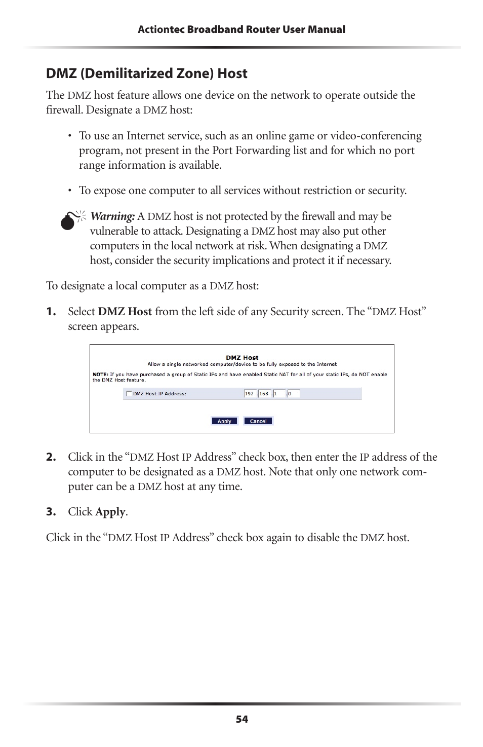 Dmz (demilitarized zone) host | Actiontec electronic RI408 User Manual | Page 57 / 147