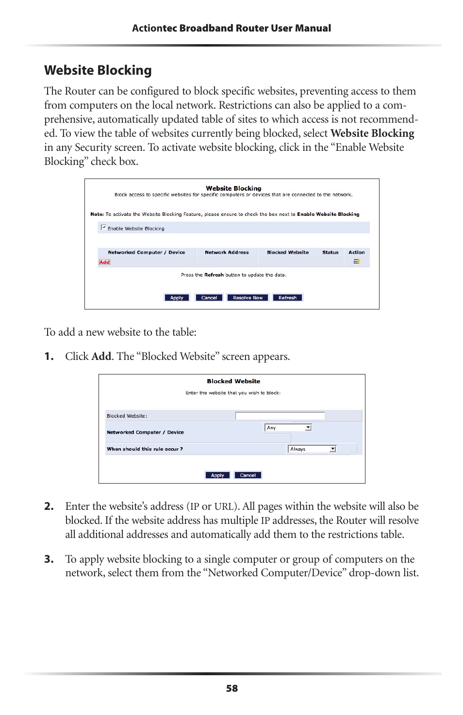 Website blocking | Actiontec electronic RI408 User Manual | Page 61 / 147