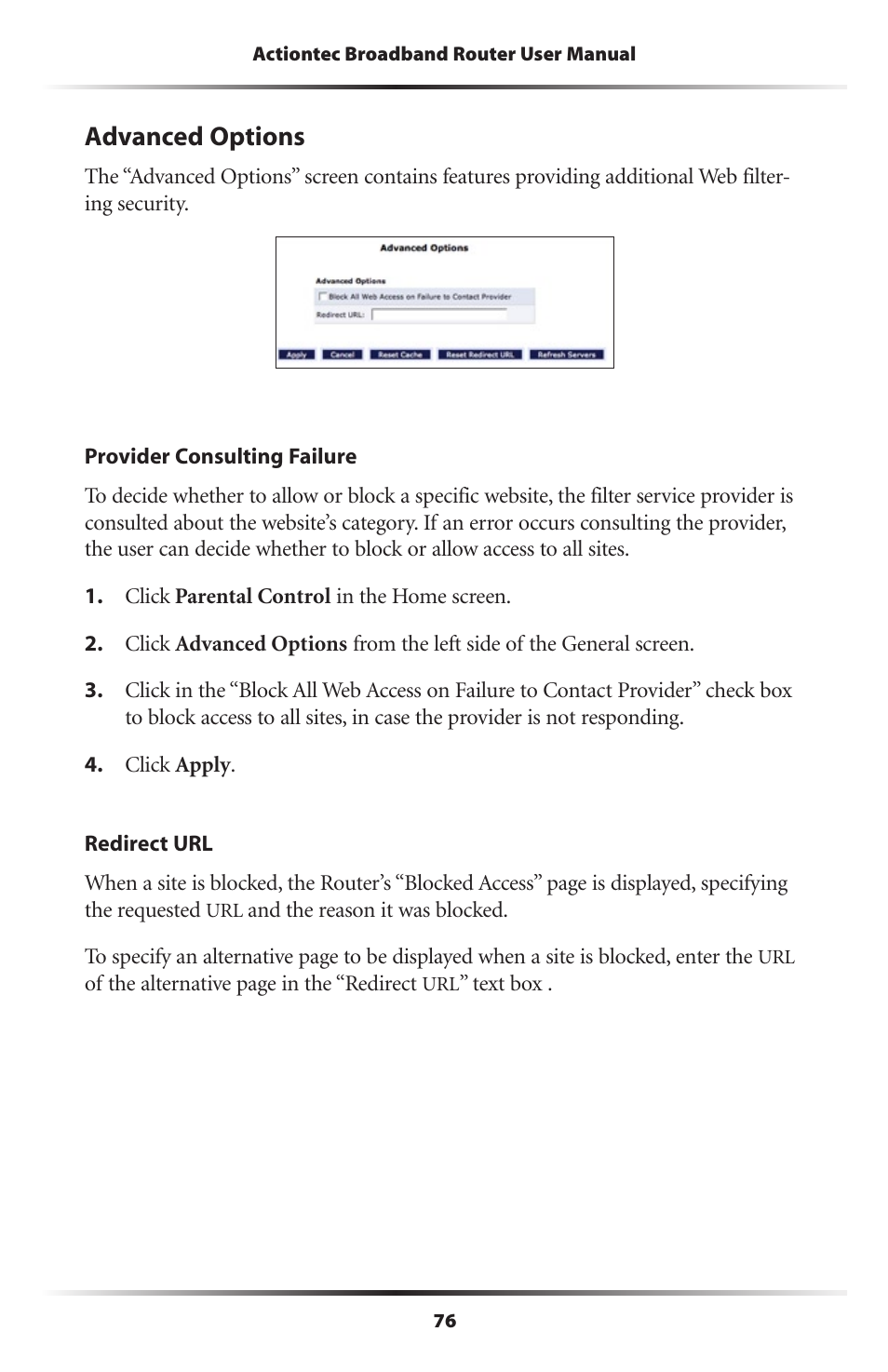 Advanced options | Actiontec electronic RI408 User Manual | Page 79 / 147