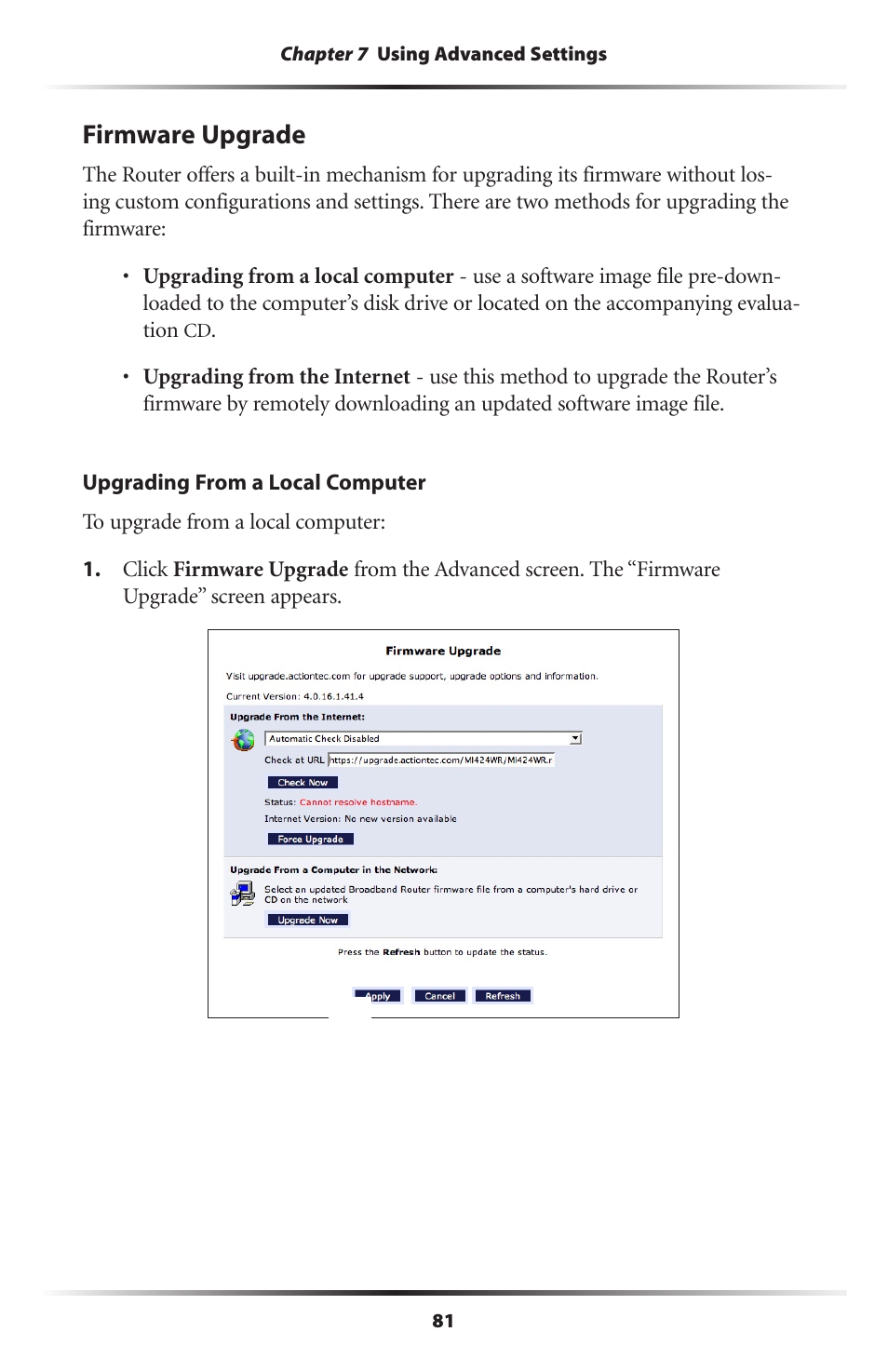 Firmware upgrade | Actiontec electronic RI408 User Manual | Page 84 / 147