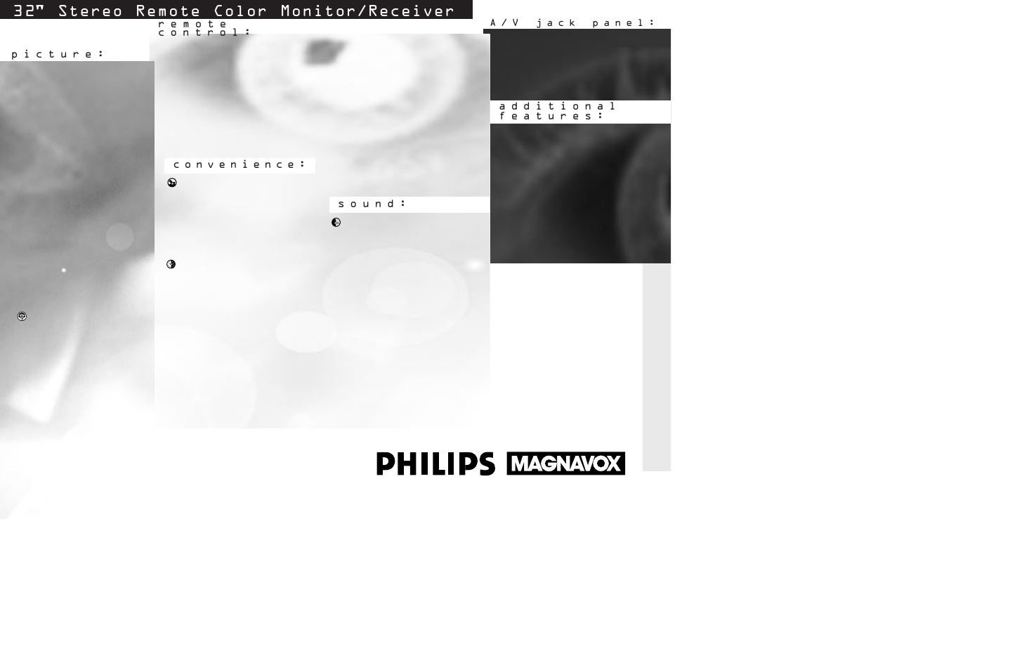 Tp3267c, 3 2" stereo remote color monitor/receiver | Philips TP3267C User Manual | Page 2 / 2