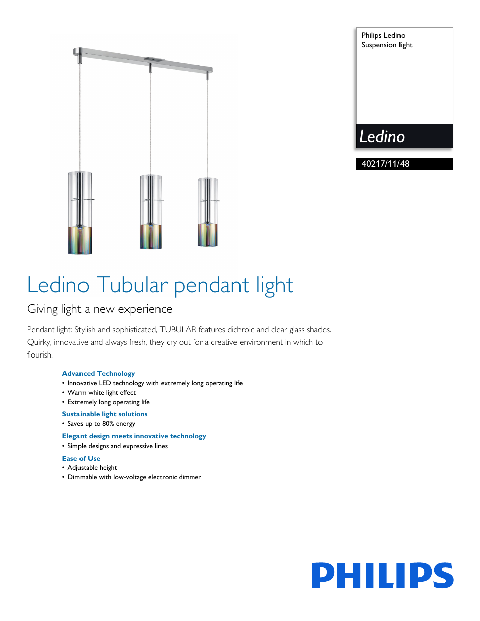 Philips Ledino Suspension light 40217-11-48 User Manual | 2 pages
