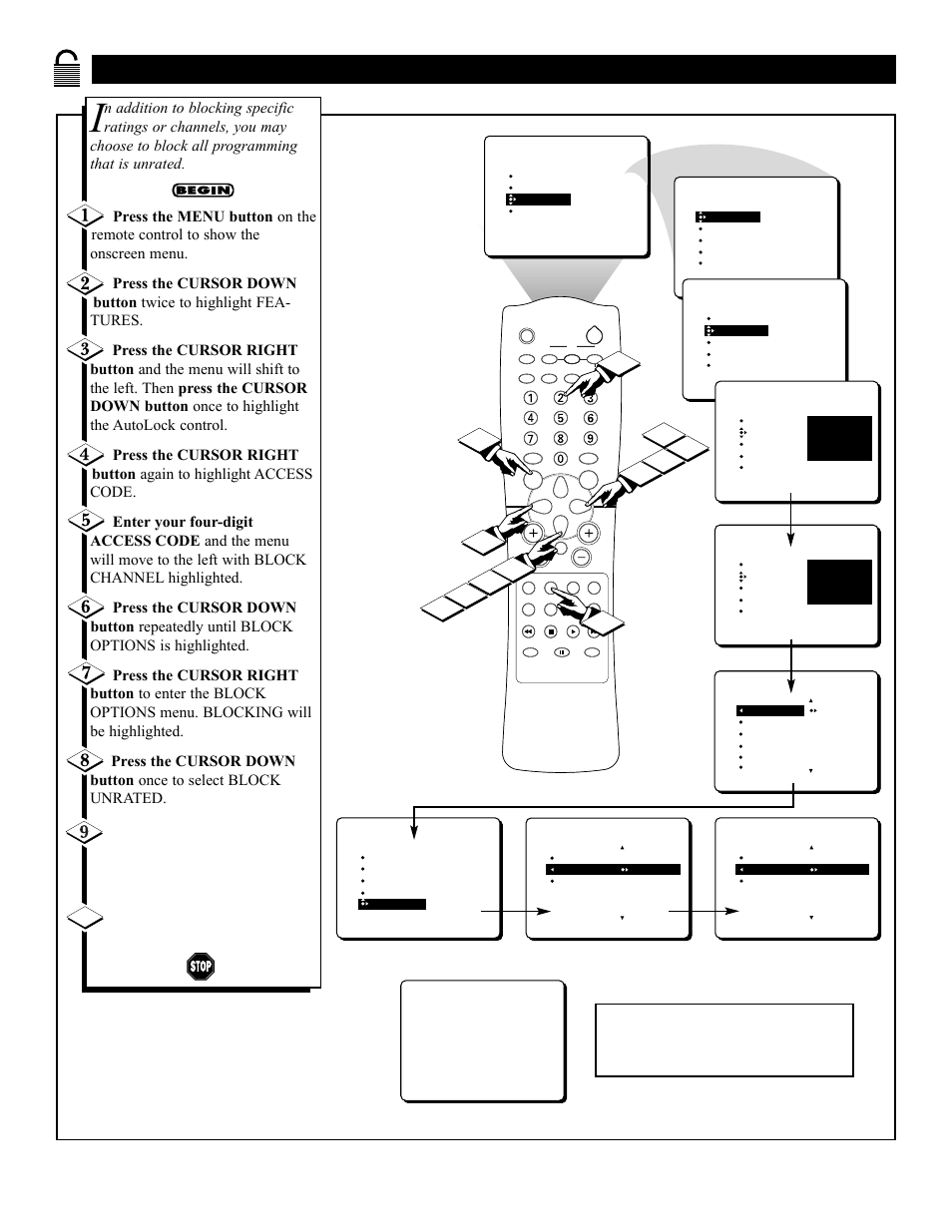 Locking, Nrated, Roadcasts | Philips 27i RealFlat CTV w-PIP-DBX stereo-Remote User Manual | Page 24 / 52