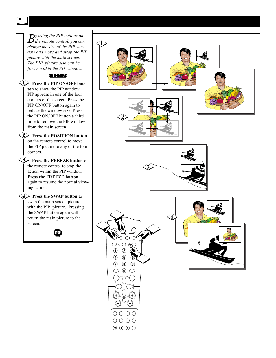 Pip – r, Emote, Ontrol | Uttons | Philips 27i RealFlat CTV w-PIP-DBX stereo-Remote User Manual | Page 44 / 52