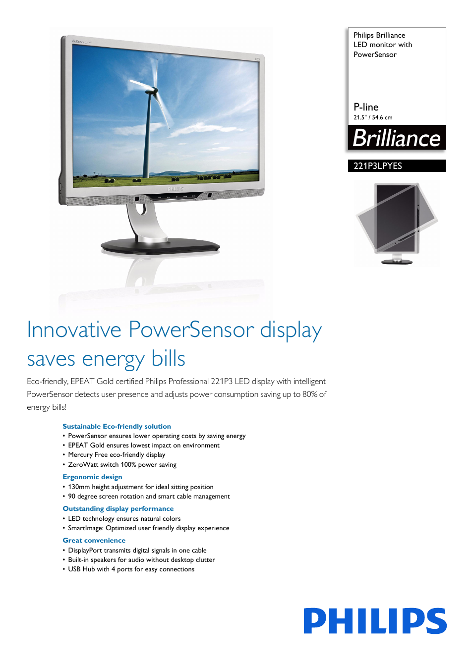Philips 221P3LPYES-00 User Manual | 3 pages
