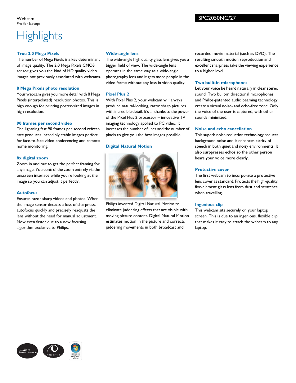 Highlights | Philips SPC2050NC-27 User Manual | Page 2 / 3