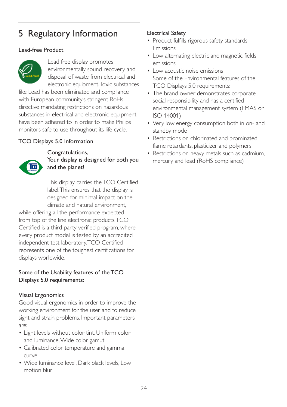 5 regulatory information | Philips 202EL2SB-27 User Manual | Page 26 / 50