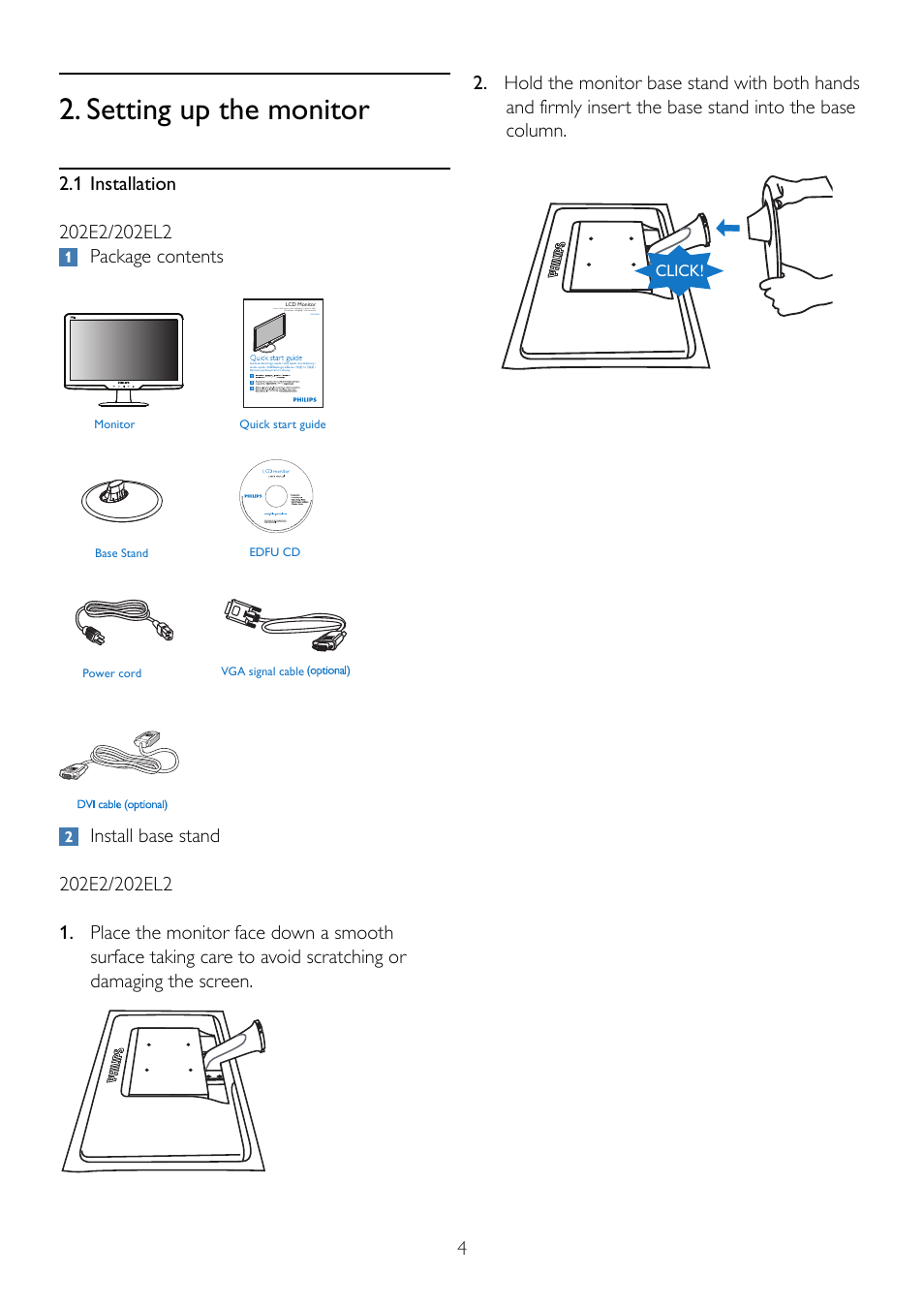 Setting up the monitor, Click | Philips 202EL2SB-27 User Manual | Page 6 / 50
