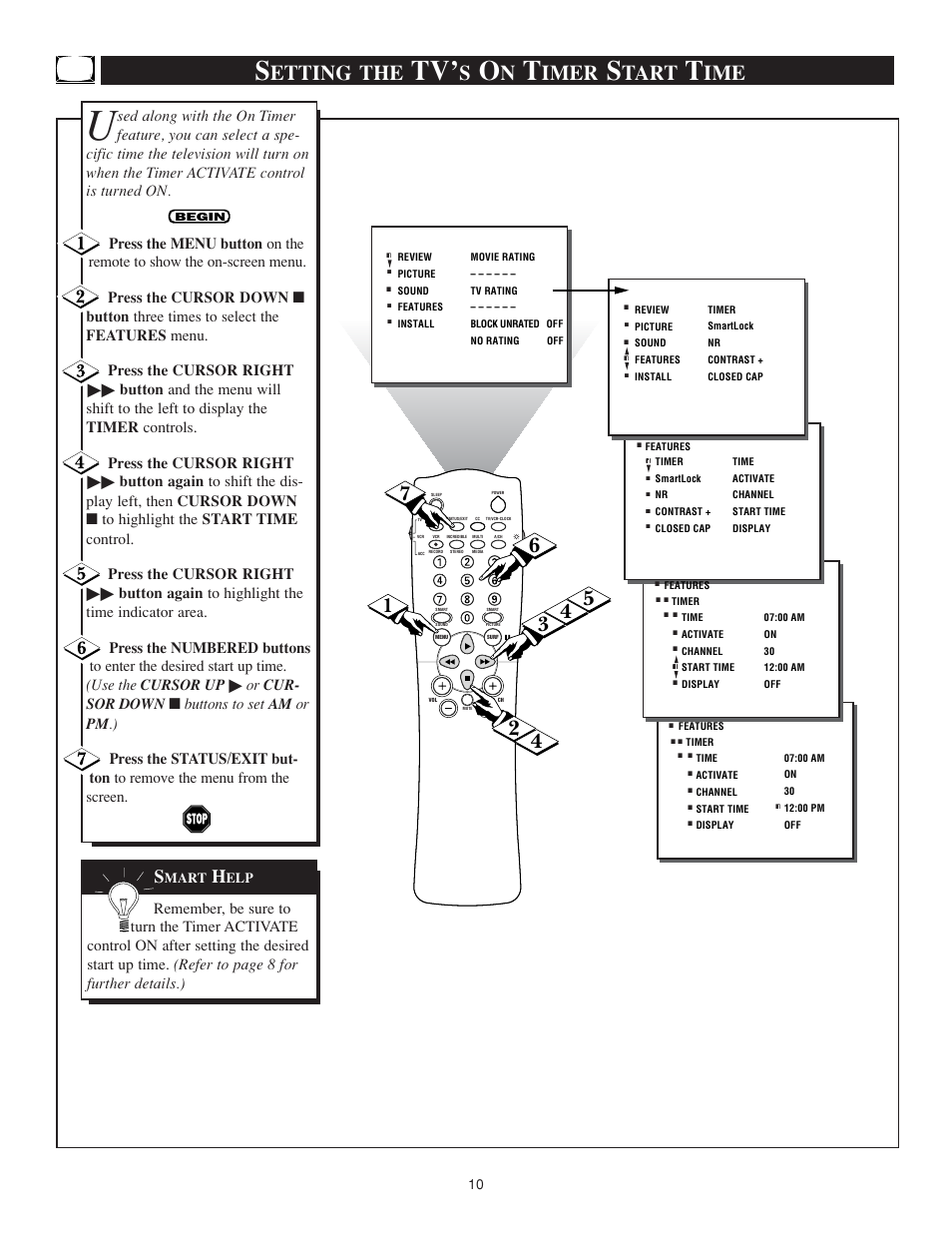 Etting the, Imer, Tart | Philips TS3259C User Manual | Page 10 / 48