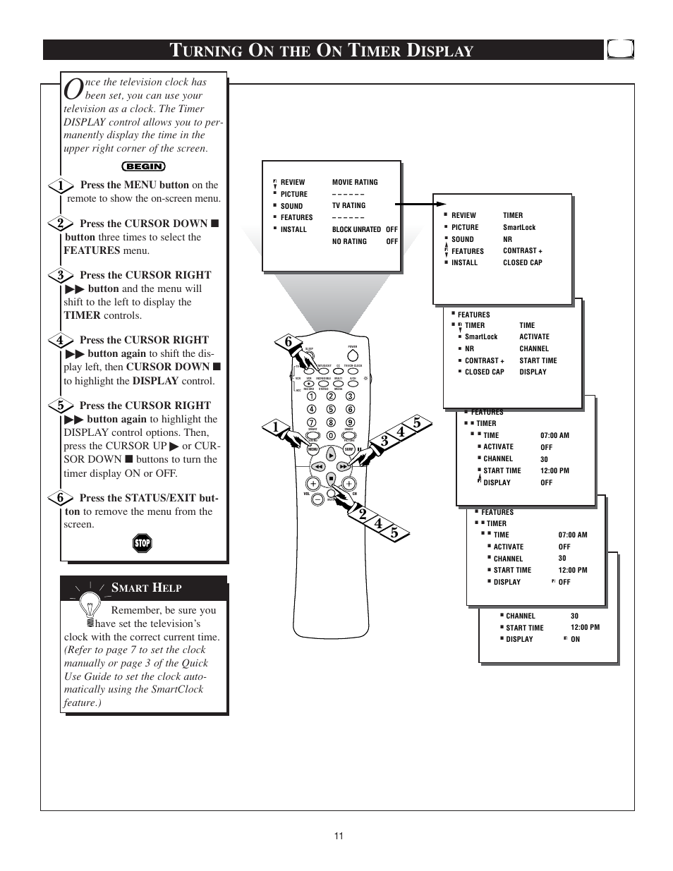 Urning, N the, Imer | Isplay | Philips TS3259C User Manual | Page 11 / 48