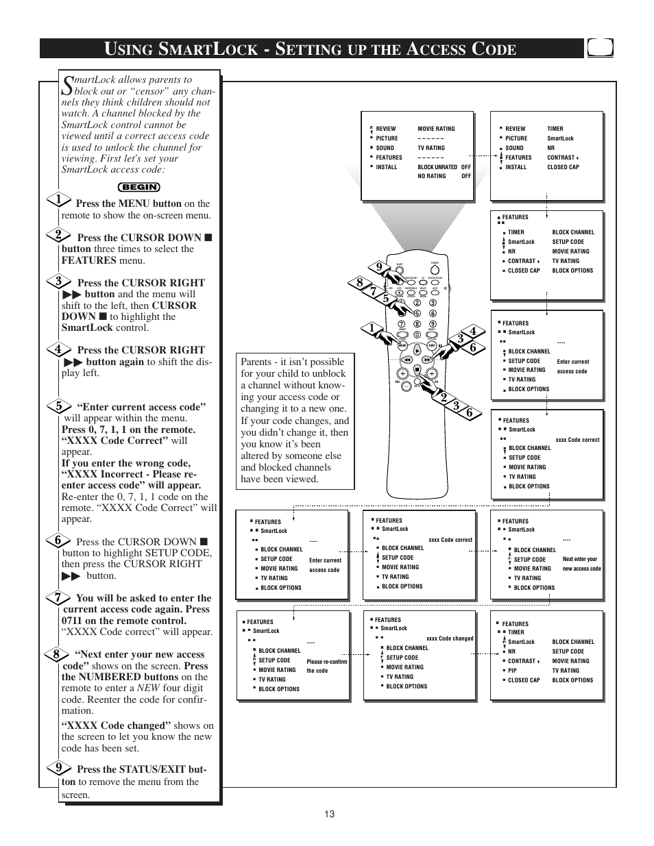 Sing, Mart, Etting up the | Ccess | Philips TS3259C User Manual | Page 13 / 48