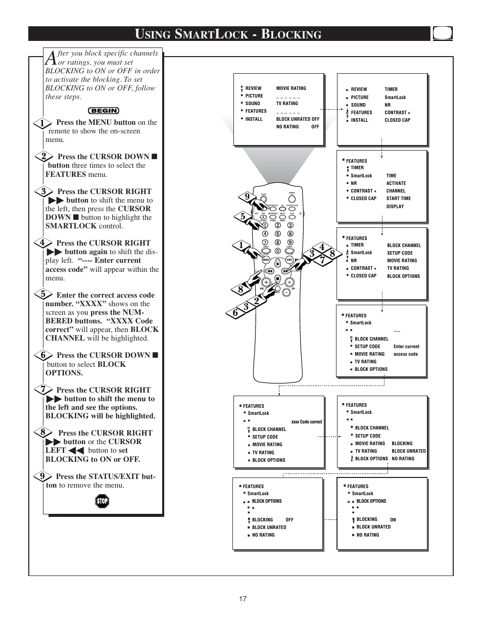 Sing, Mart, Locking | Philips TS3259C User Manual | Page 17 / 48