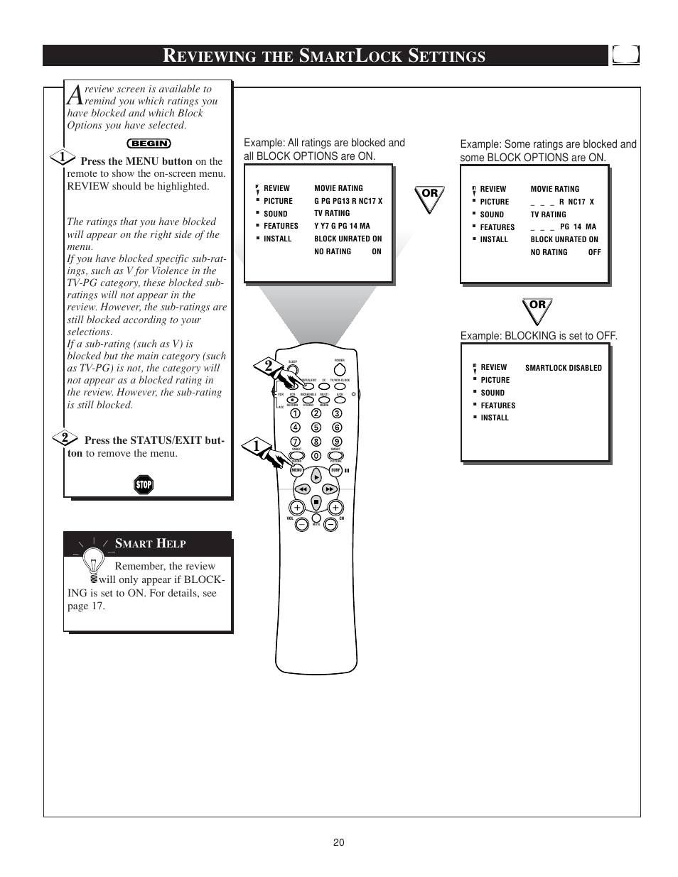 Eviewing the, Mart, Ettings | Philips TS3259C User Manual | Page 20 / 48