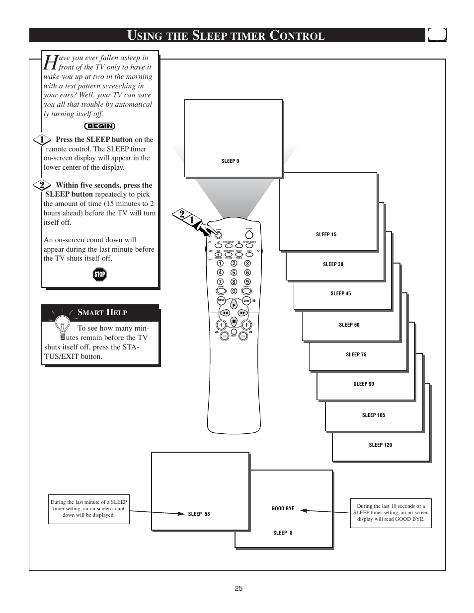 Sing the, Leep timer, Ontrol | Philips TS3259C User Manual | Page 25 / 48