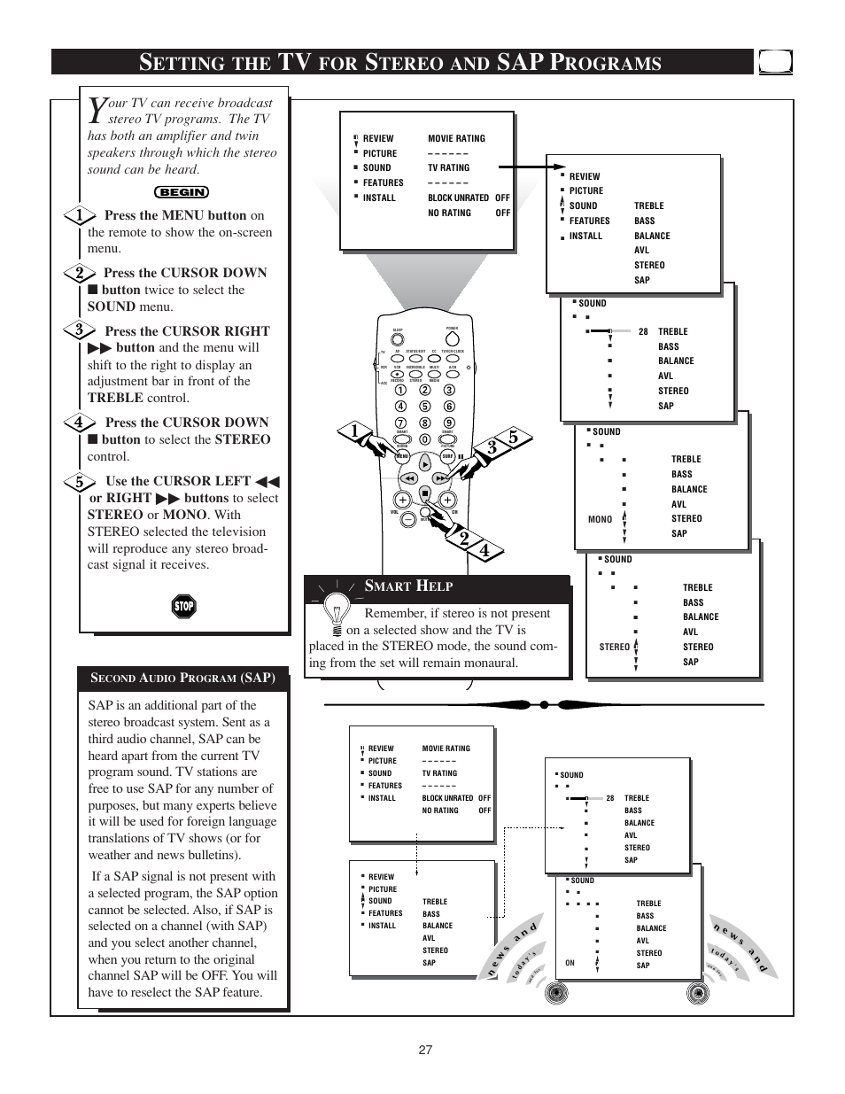 Sap p, Etting the, Tereo and | Rograms | Philips TS3259C User Manual | Page 27 / 48