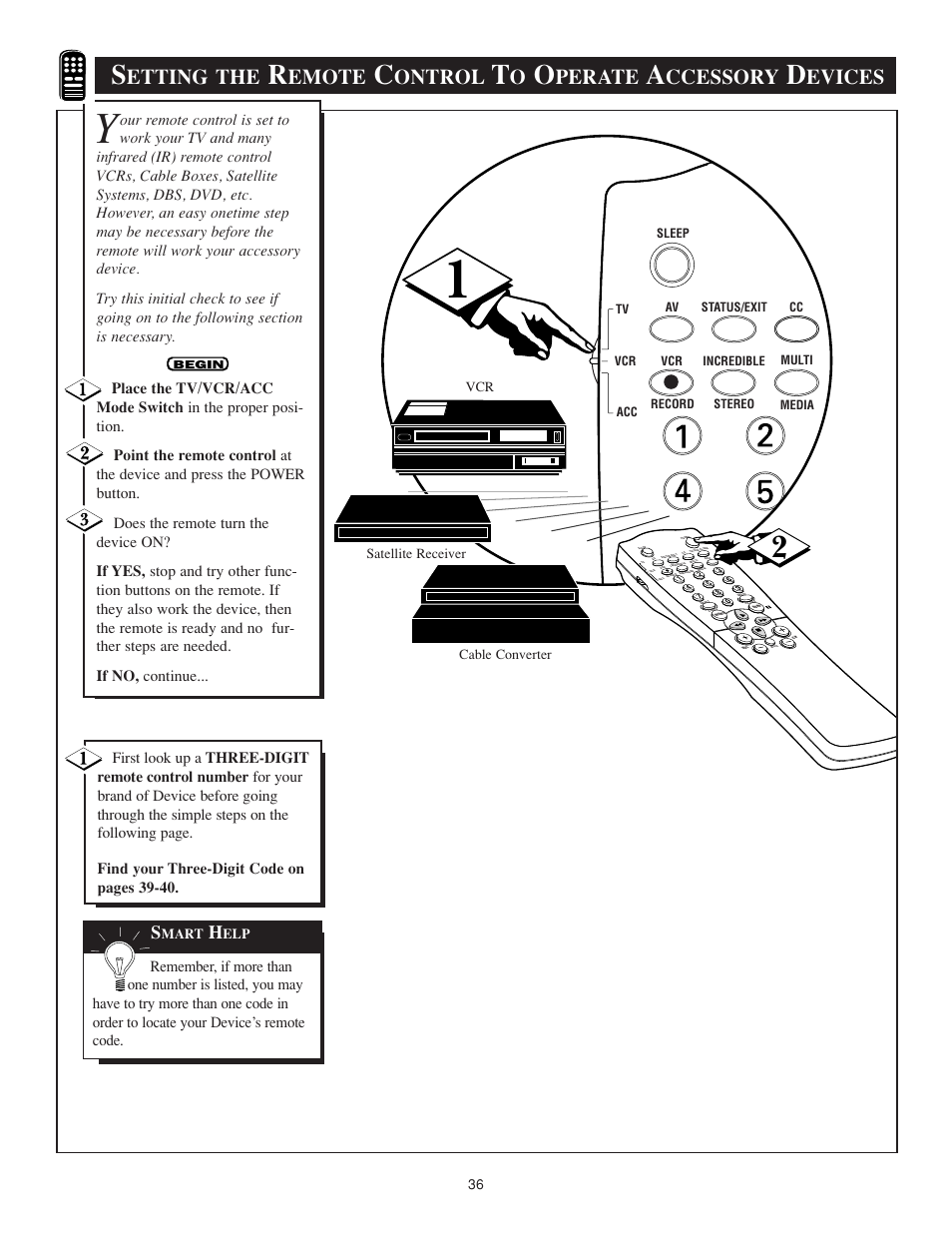 Etting the, Emote, Ontrol | Perate, Ccessory, Evices | Philips TS3259C User Manual | Page 36 / 48