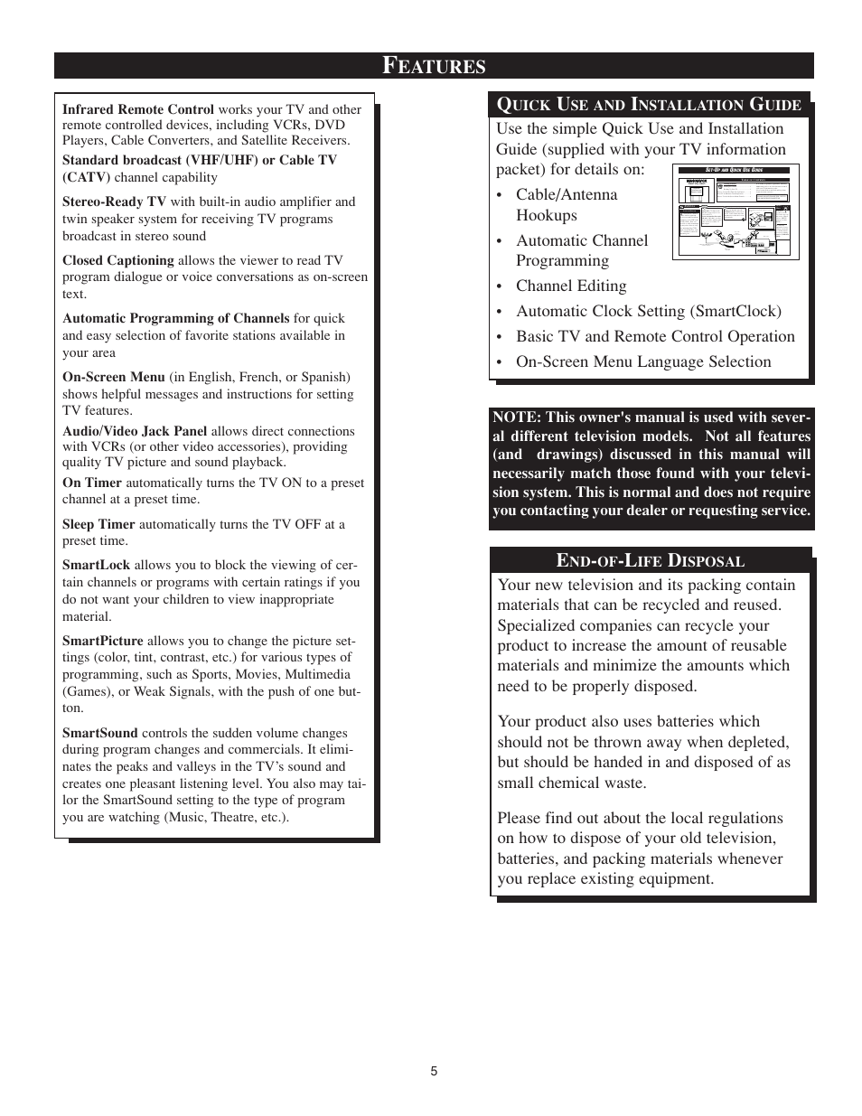 Eatures | Philips TS3259C User Manual | Page 5 / 48