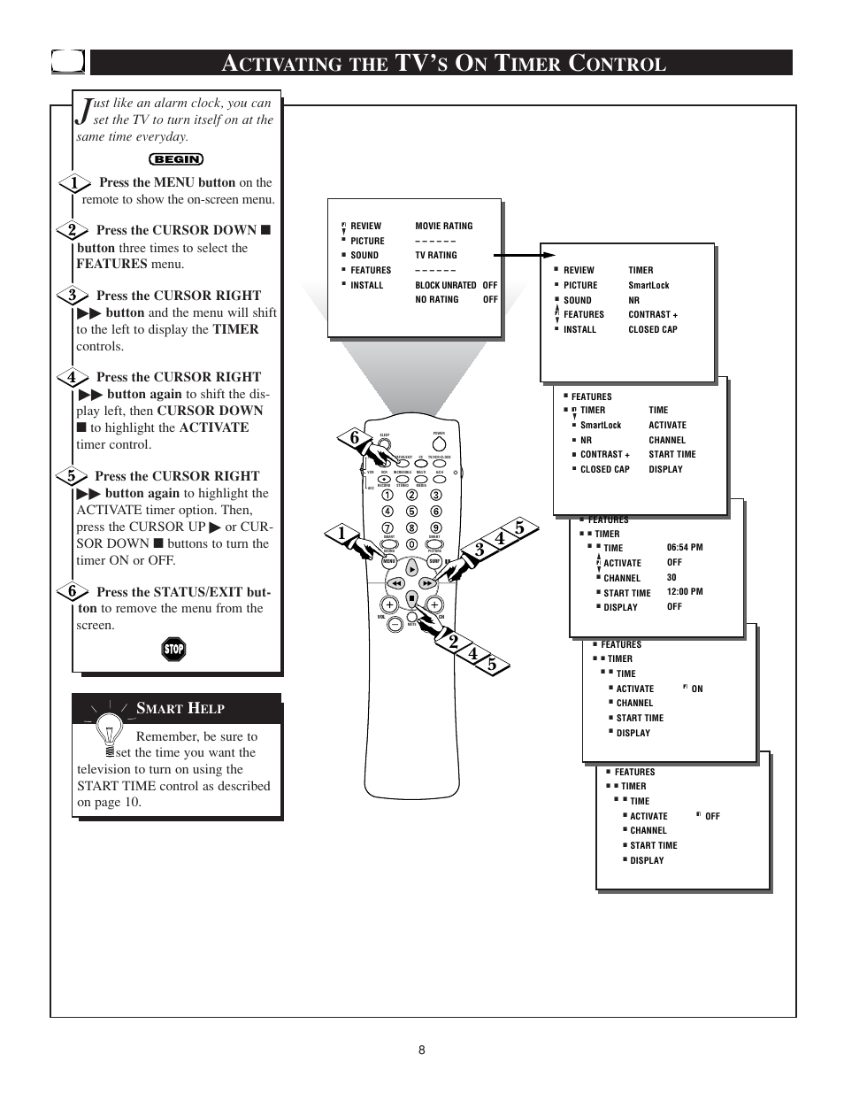 Ctivating the, Imer, Ontrol | Philips TS3259C User Manual | Page 8 / 48