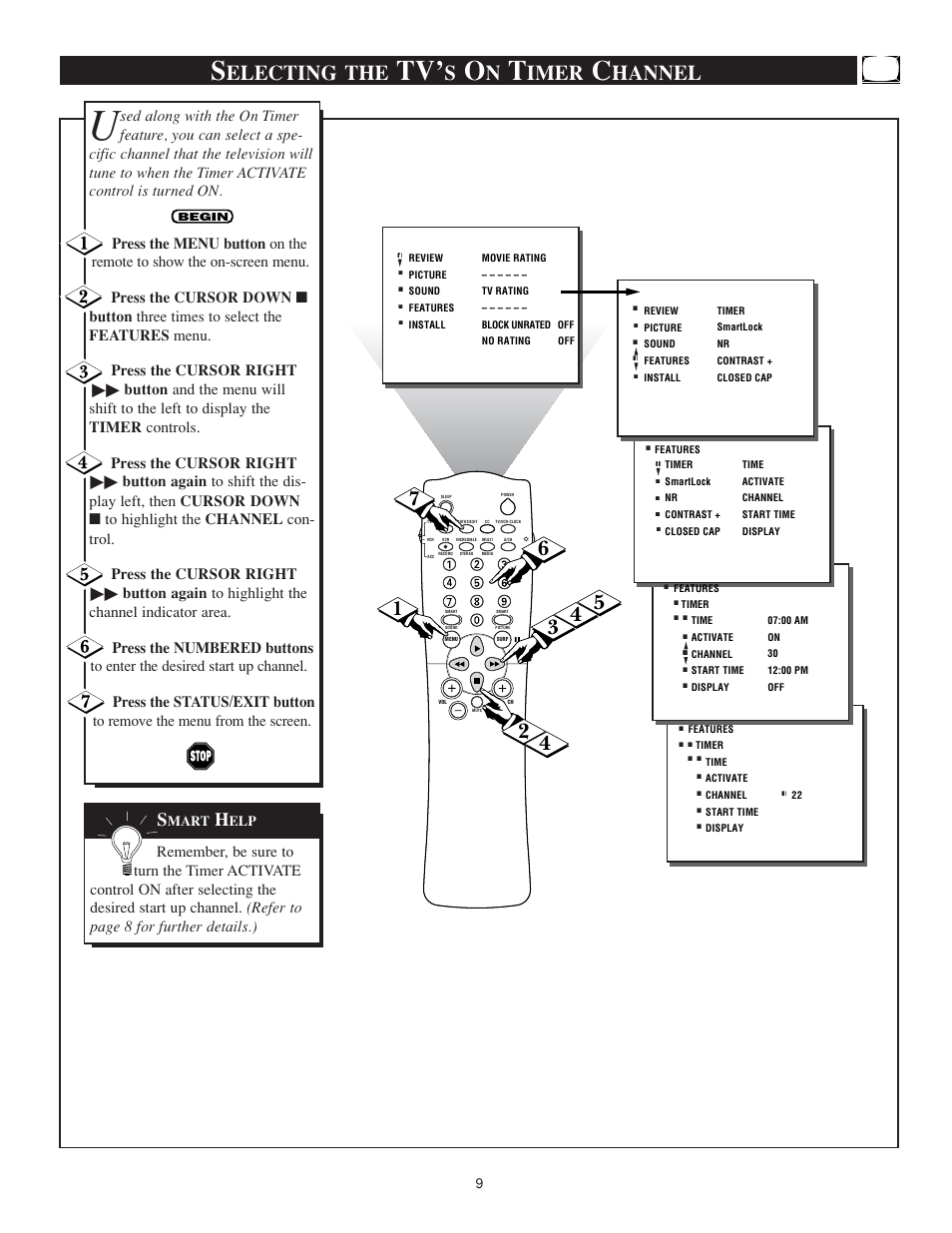 Electing the, Imer, Hannel | Philips TS3259C User Manual | Page 9 / 48