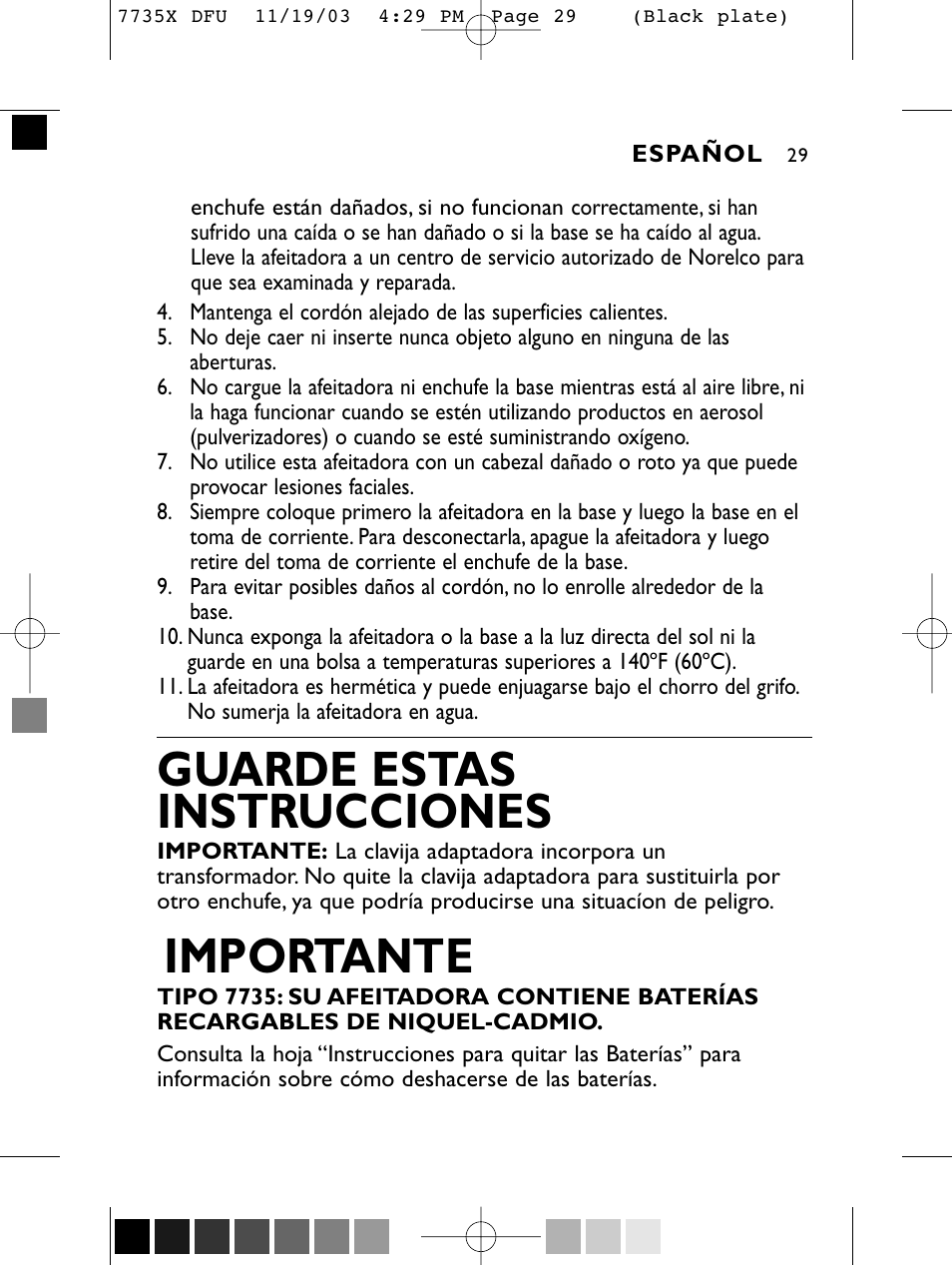 Guarde estas instrucciones, Importante | Philips 7735X-43 User Manual | Page 28 / 51