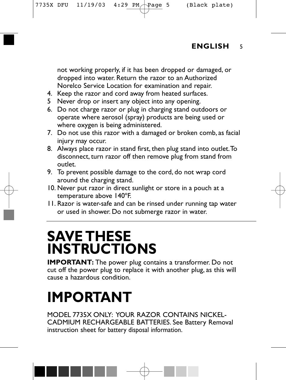 Save these instructions, Important | Philips 7735X-43 User Manual | Page 4 / 51