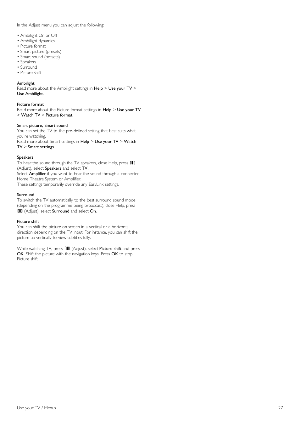 Philips 40PFL8605H-12 User Manual | Page 27 / 91