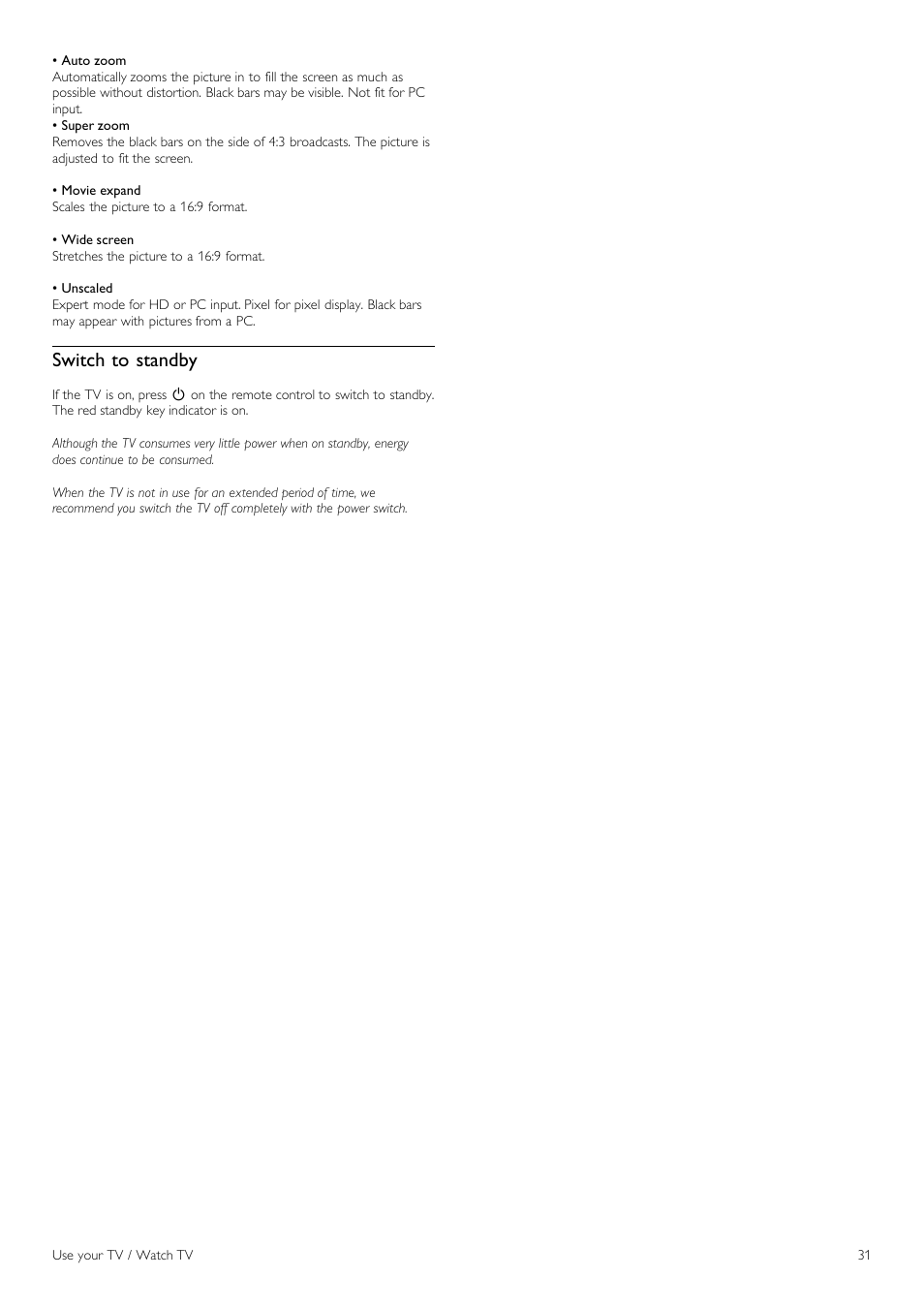 Switch to standby | Philips 40PFL8605H-12 User Manual | Page 31 / 91