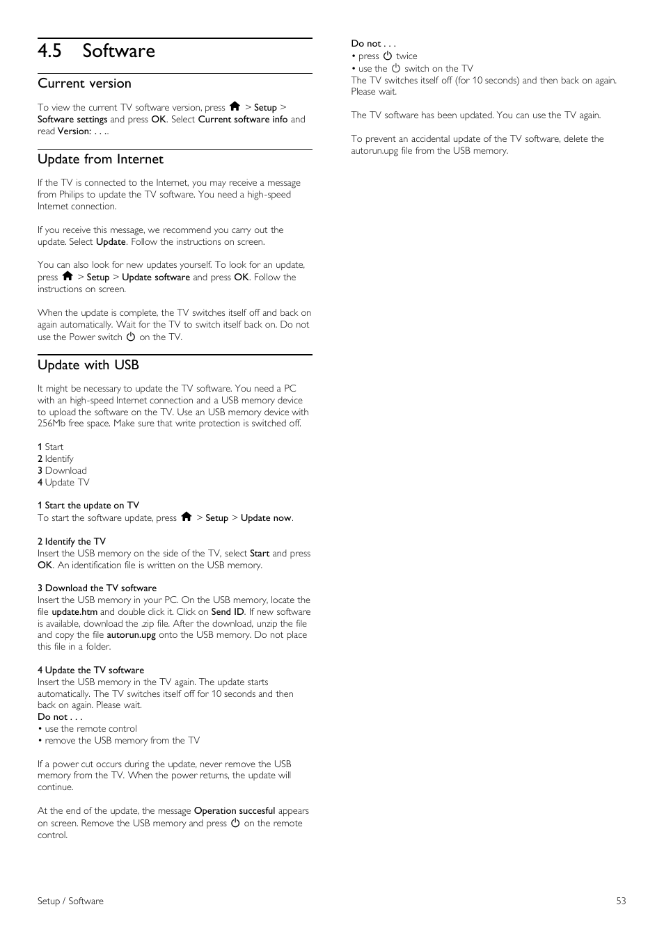 Software, 5 software, Current version | Update from internet, Update with usb | Philips 40PFL8605H-12 User Manual | Page 53 / 91