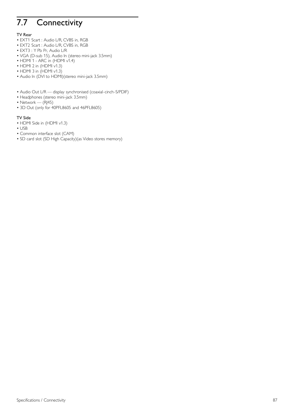 Connectivity, 7 connectivity | Philips 40PFL8605H-12 User Manual | Page 87 / 91