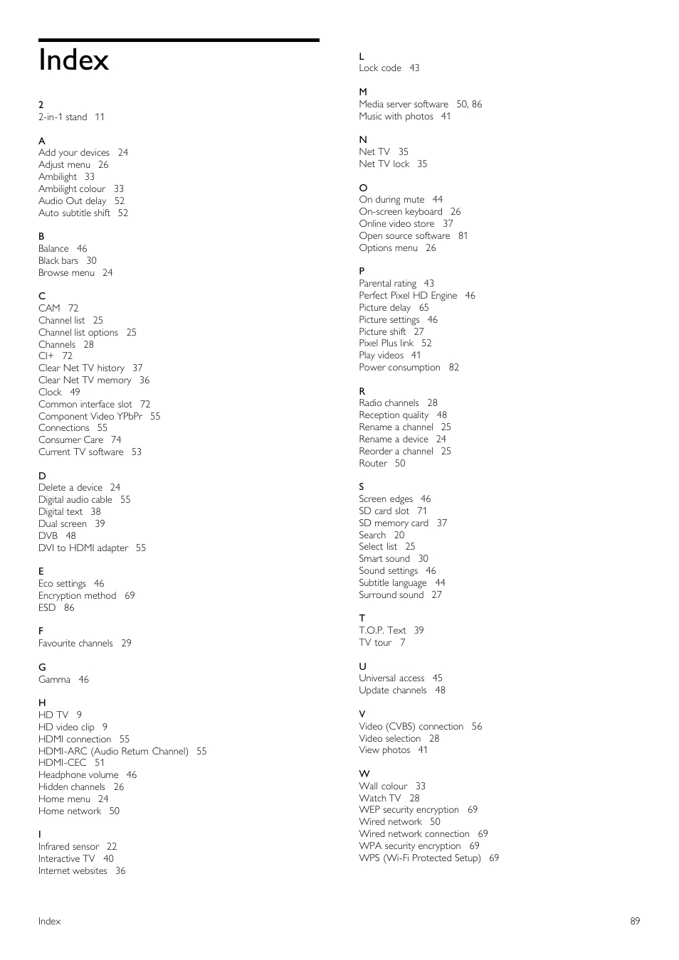 Index | Philips 40PFL8605H-12 User Manual | Page 89 / 91