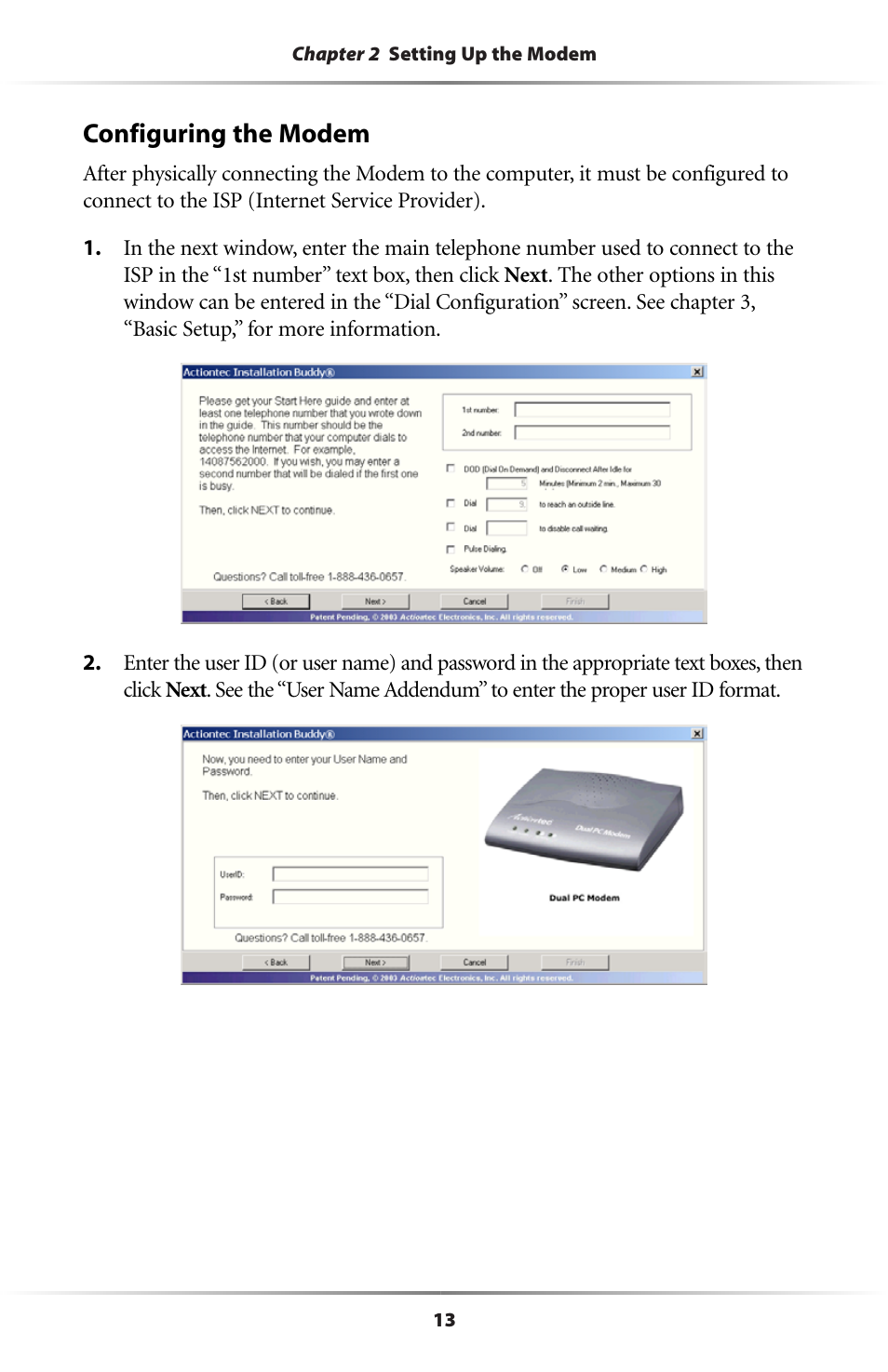 Configuring the modem | Actiontec electronic Dual PC Modem R7000M User Manual | Page 16 / 81