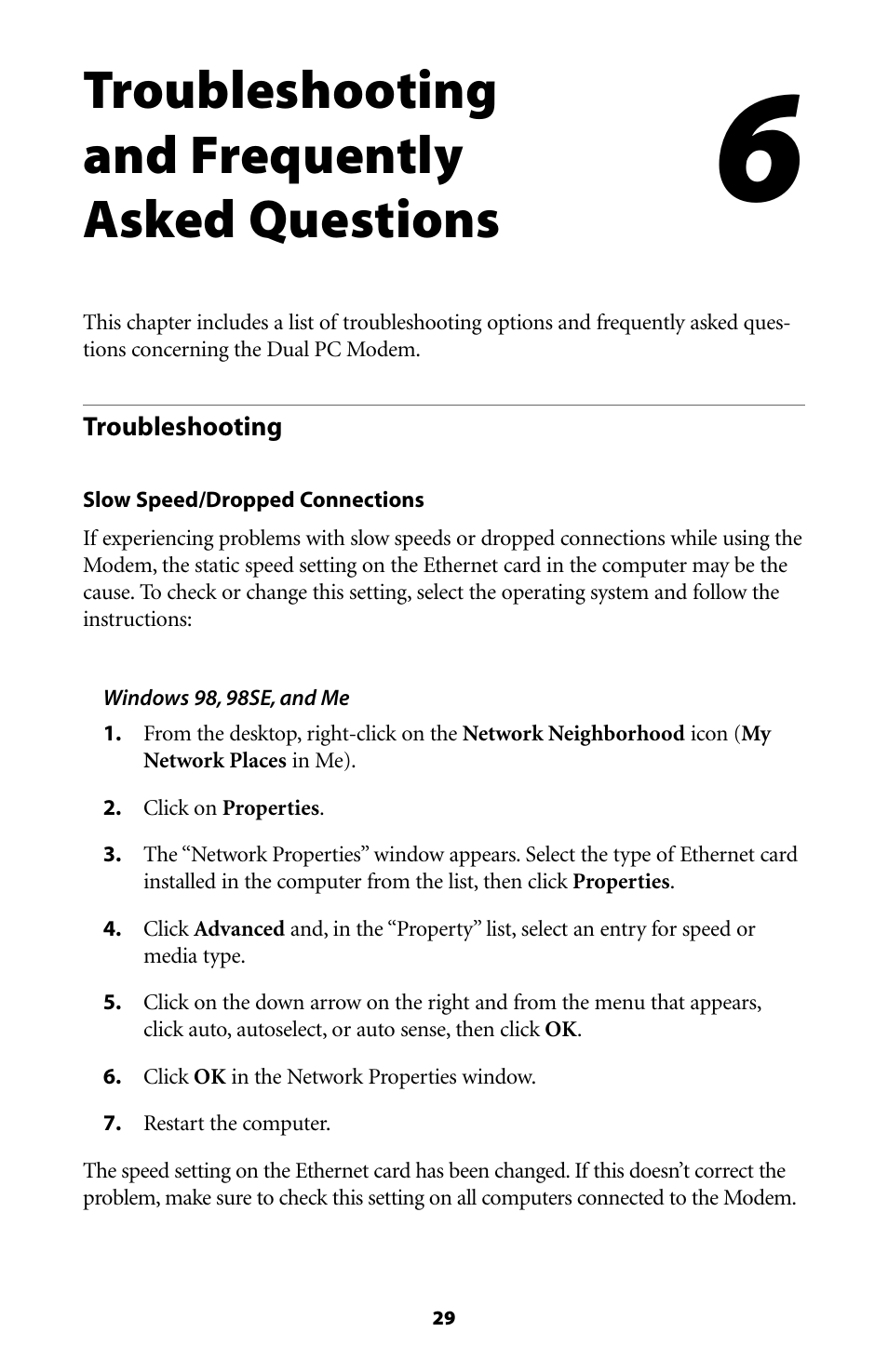 Troubleshooting and frequently asked questions | Actiontec electronic Dual PC Modem R7000M User Manual | Page 32 / 81