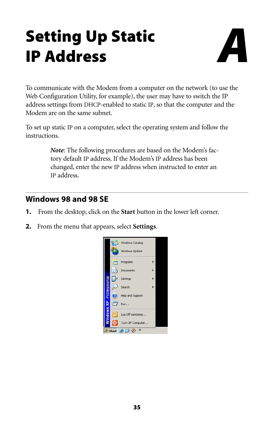 Setting up static ip address | Actiontec electronic Dual PC Modem R7000M User Manual | Page 38 / 81