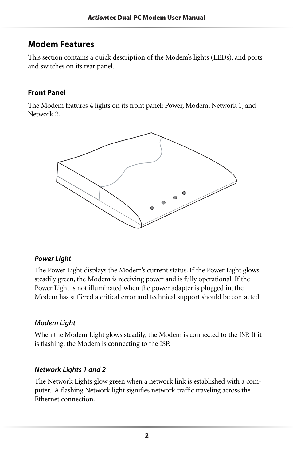 Modem features | Actiontec electronic Dual PC Modem R7000M User Manual | Page 5 / 81