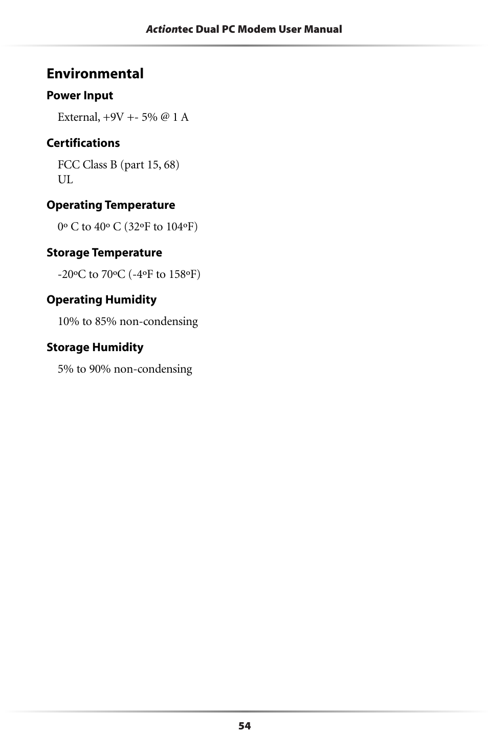 Environmental | Actiontec electronic Dual PC Modem R7000M User Manual | Page 57 / 81