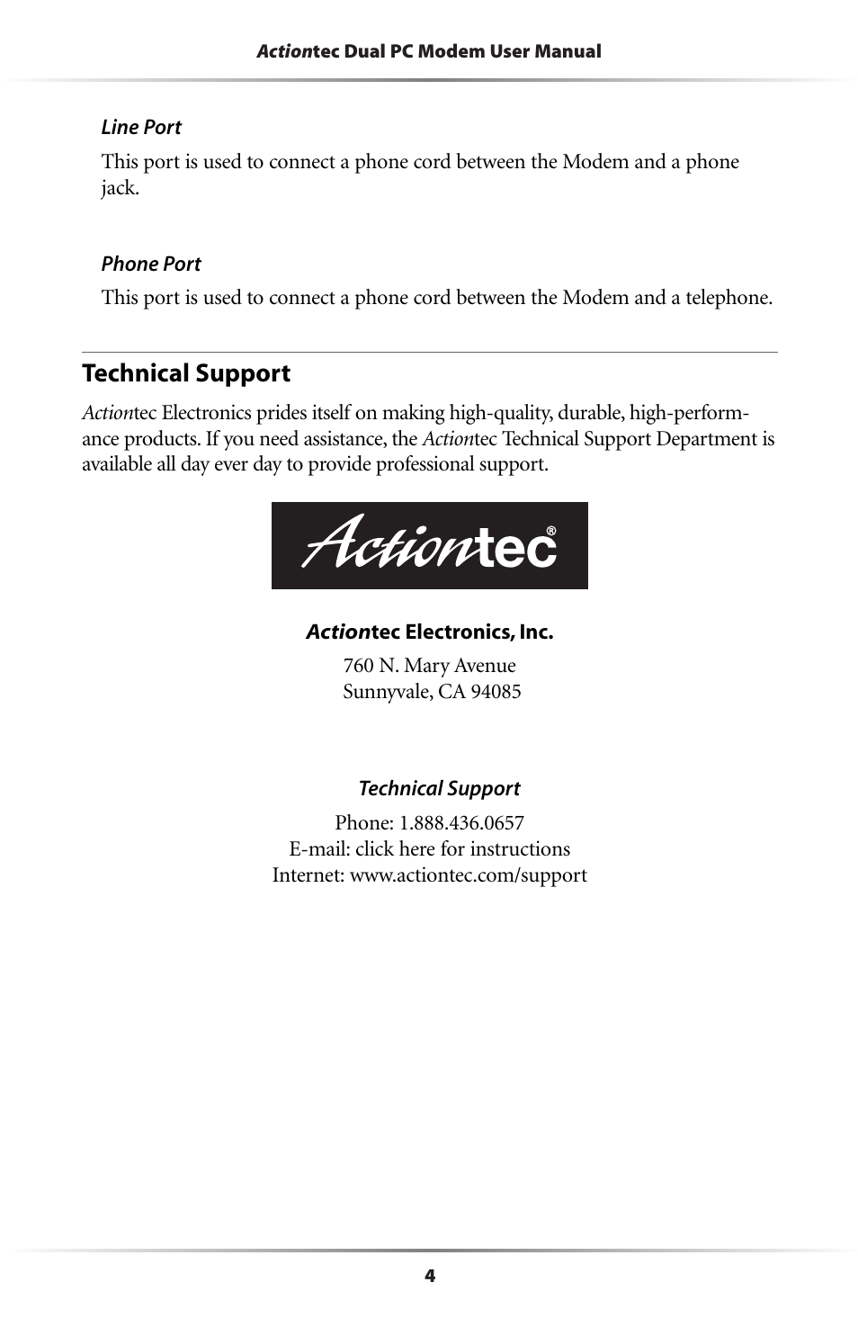 Technical support | Actiontec electronic Dual PC Modem R7000M User Manual | Page 7 / 81