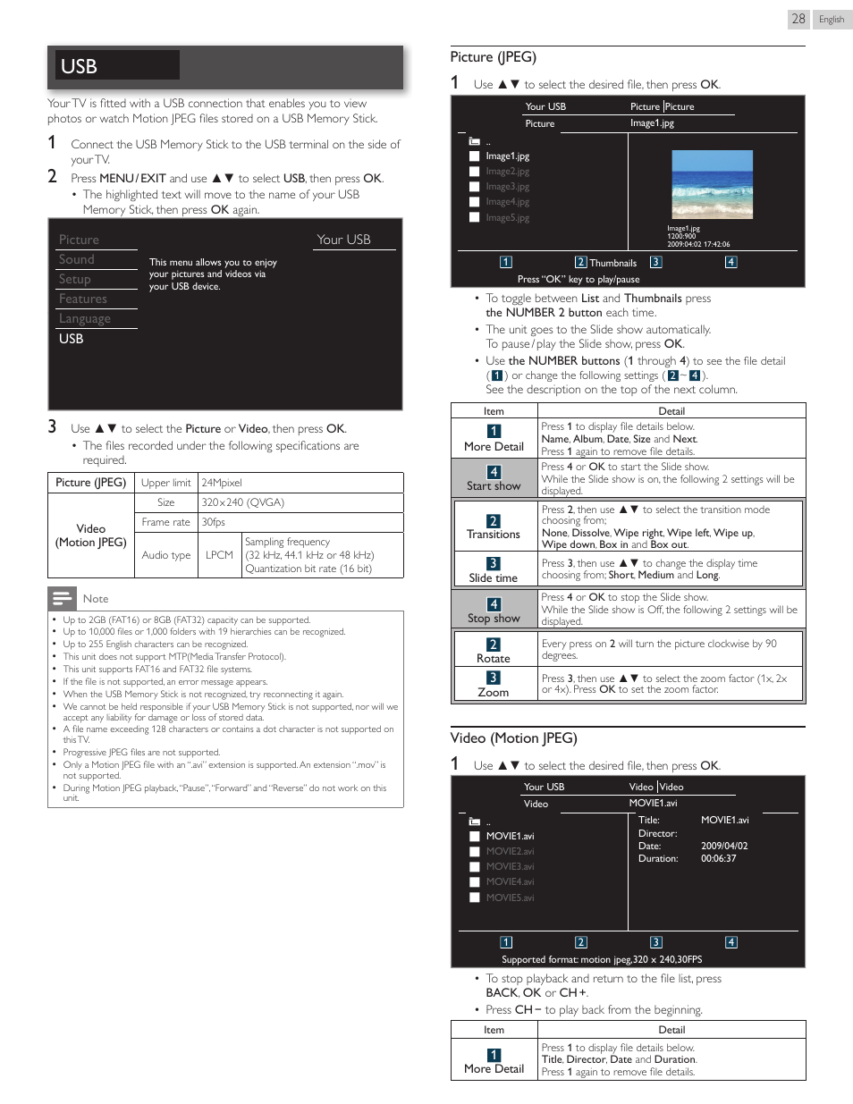 Picture (jpeg), Video (motion jpeg) | Philips 40PFL4707-F7 User Manual | Page 28 / 38