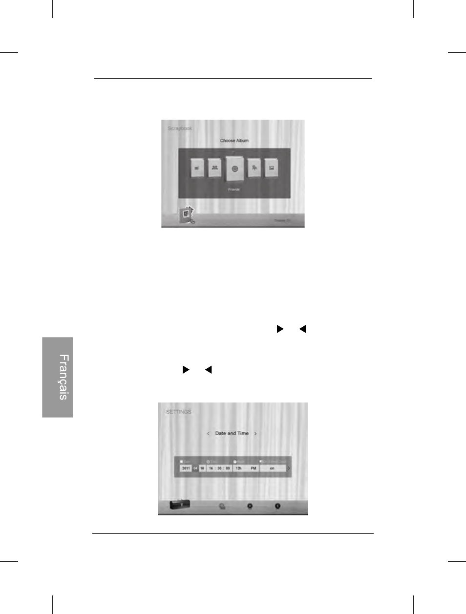 Utilisation du menu réglages | Philips SPF3472-G7 User Manual | Page 119 / 126