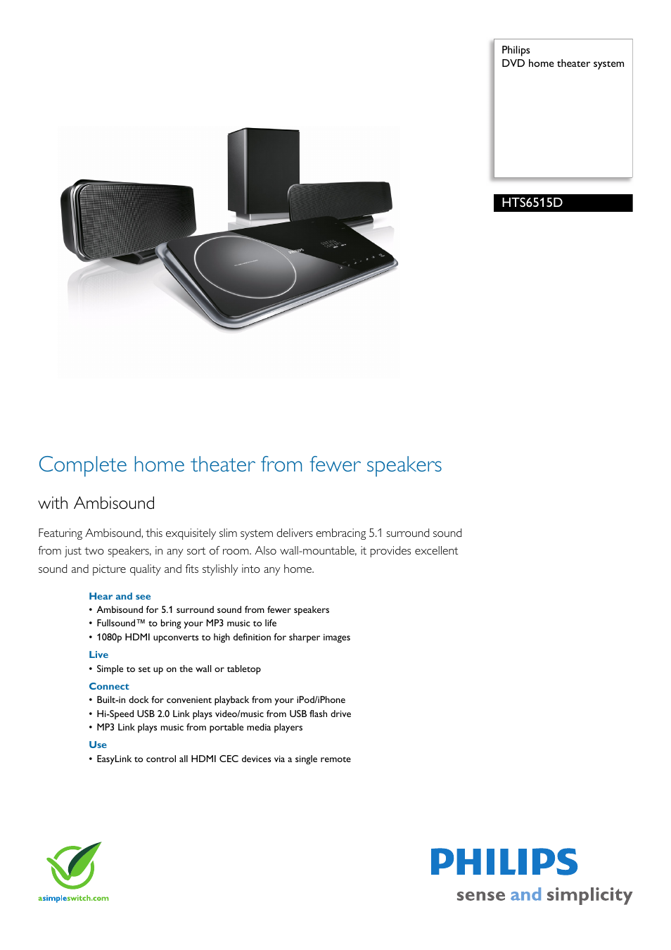 Philips HTS6515D-37 User Manual | 3 pages