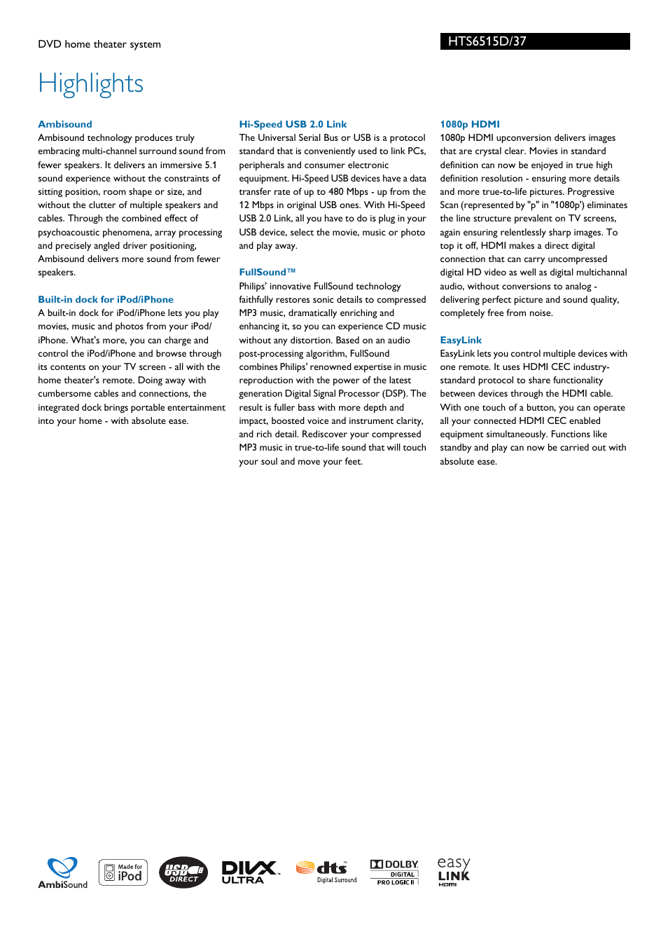 Highlights | Philips HTS6515D-37 User Manual | Page 2 / 3