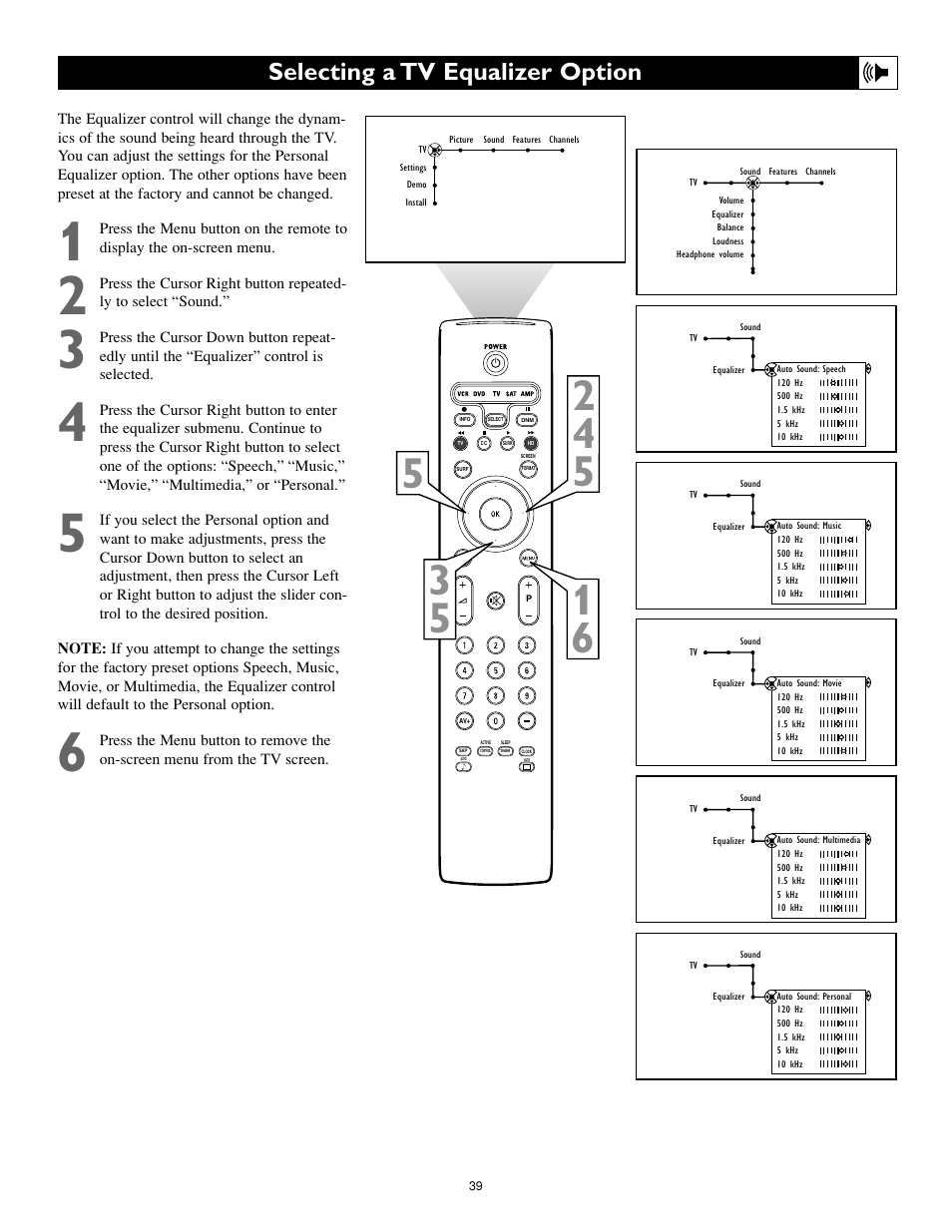 Selecting a tv equalizer option | Philips Cineos 55" HD User Manual | Page 39 / 44