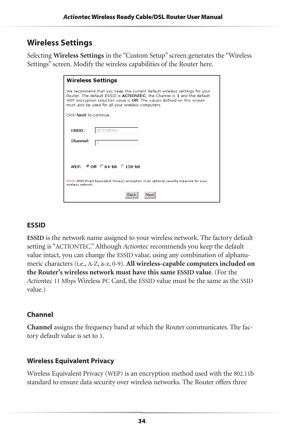 Wireless settings | Actiontec electronic GEU404000-01 User Manual | Page 37 / 79