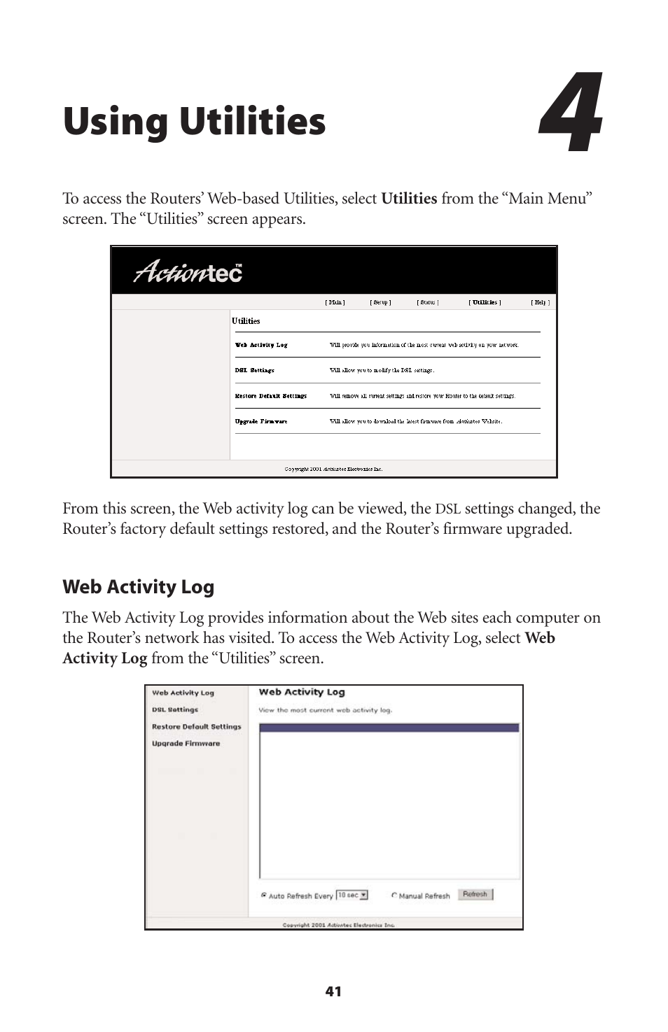 Using utilities | Actiontec electronic GEU404000-01 User Manual | Page 44 / 79