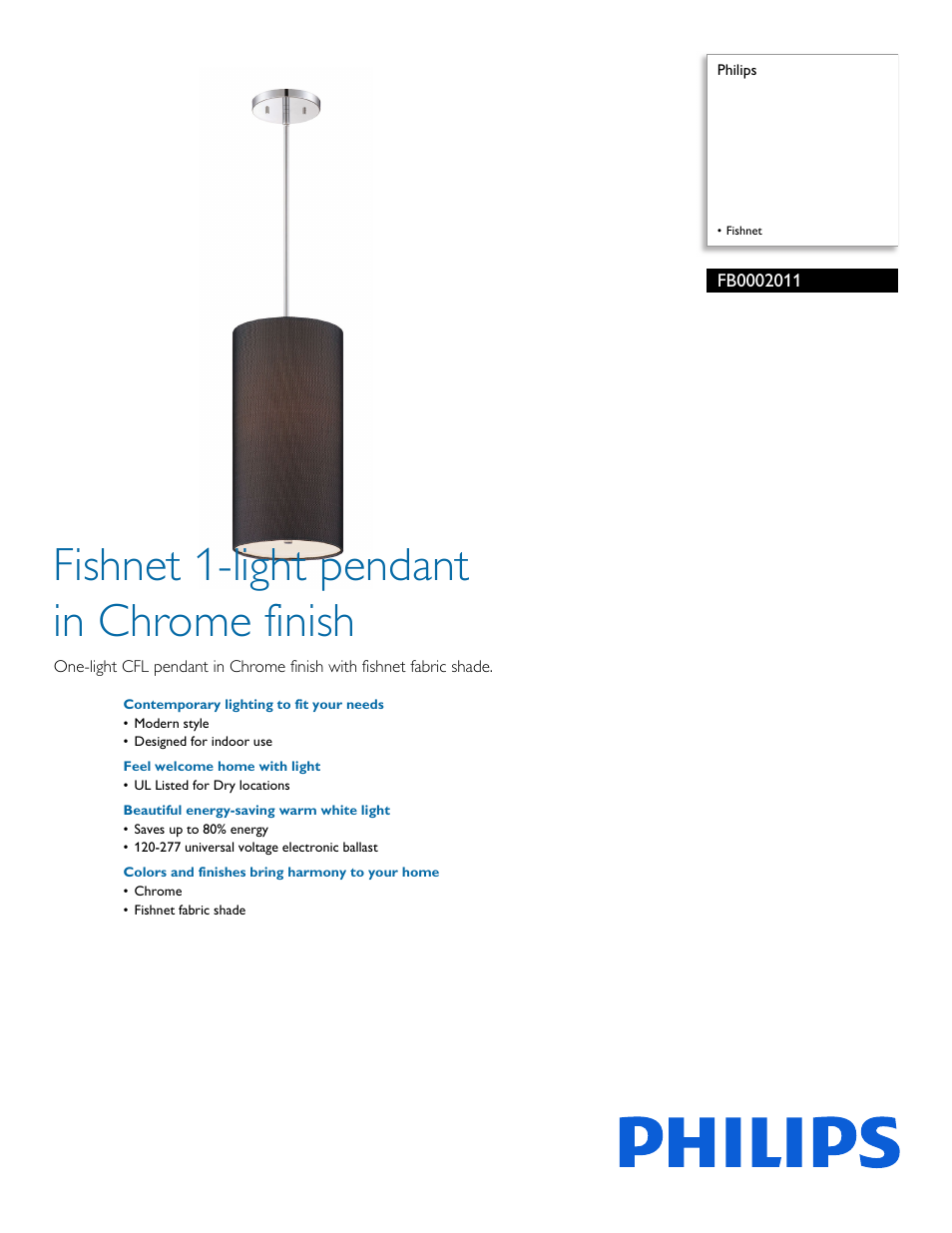 Philips Forecast Suspension light FB000-20-11 Fishnet User Manual | 2 pages