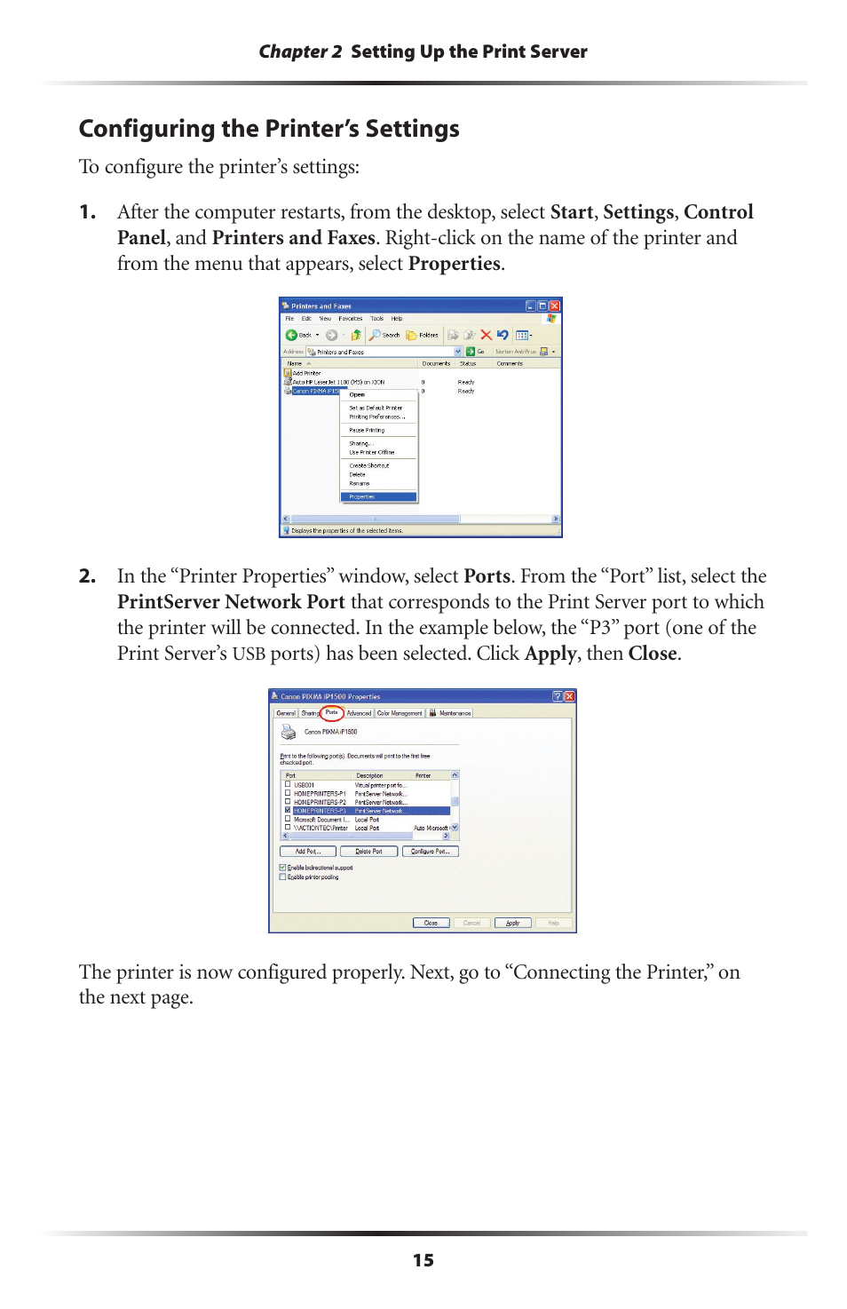 Configuring the printer’s settings | Actiontec electronic 802PSG User Manual | Page 18 / 77
