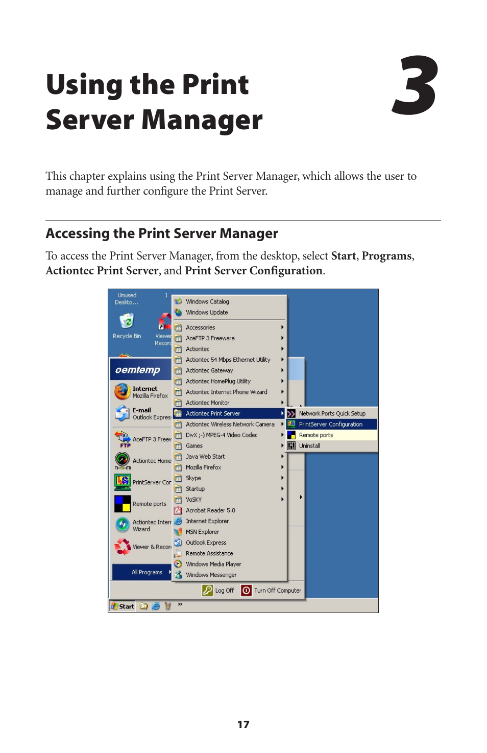 Using the print server manager, Accessing the print server manager | Actiontec electronic 802PSG User Manual | Page 20 / 77